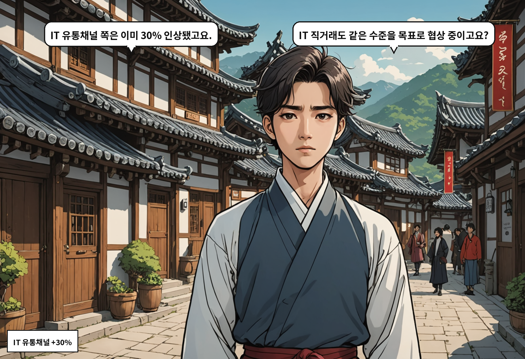 A: IT 유통채널 쪽은 이미 30% 인상됐고요. B: IT 직거래도 같은 수준을 목표로 협상 중이고요?