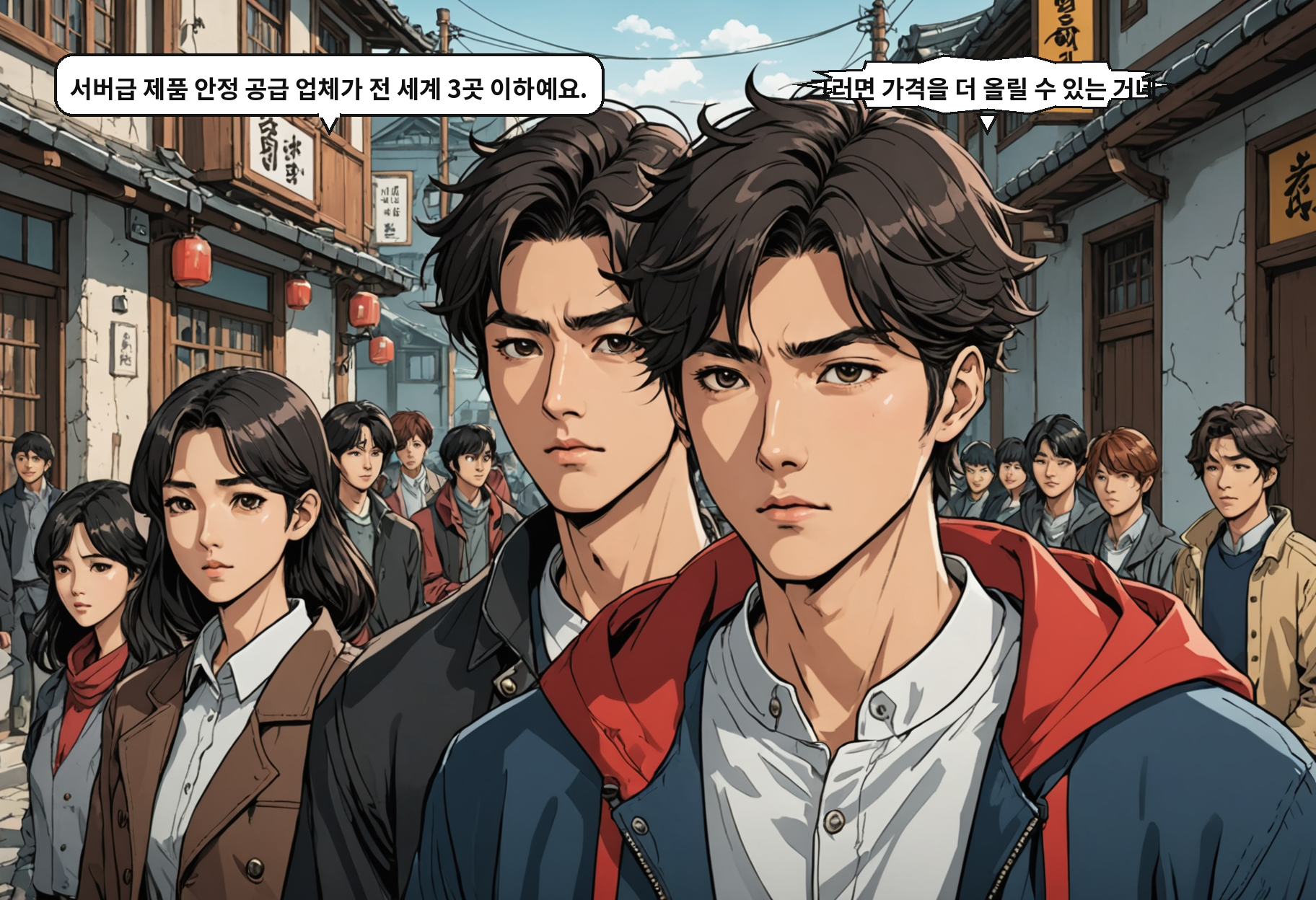 A: 서버급 제품 안정 공급 업체가 전 세계 3곳 이하예요. B: 그러면 가격을 더 올릴 수 있는 거네.
