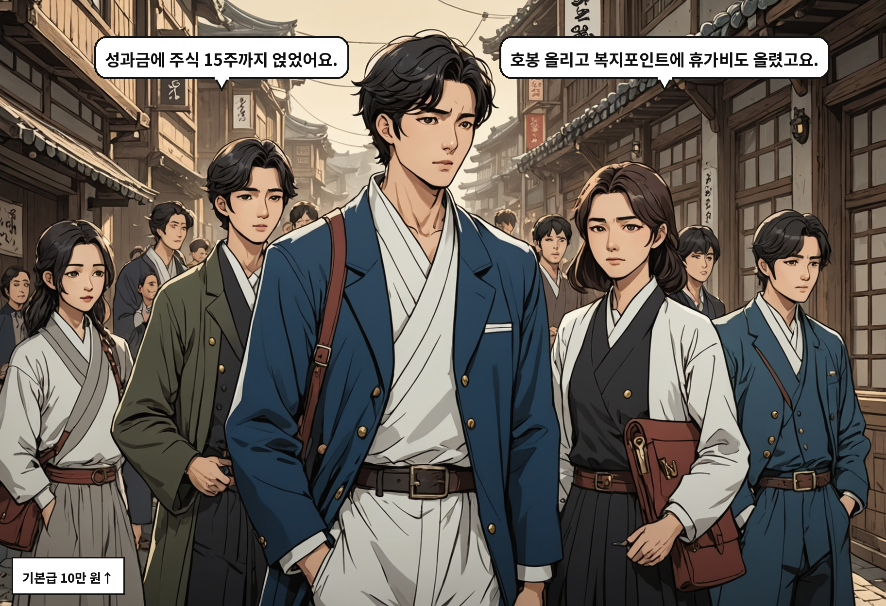 A: 성과금에 주식 15주까지 얹었어요. B: 호봉 올리고 복지포인트에 휴가비도 올렸고요.