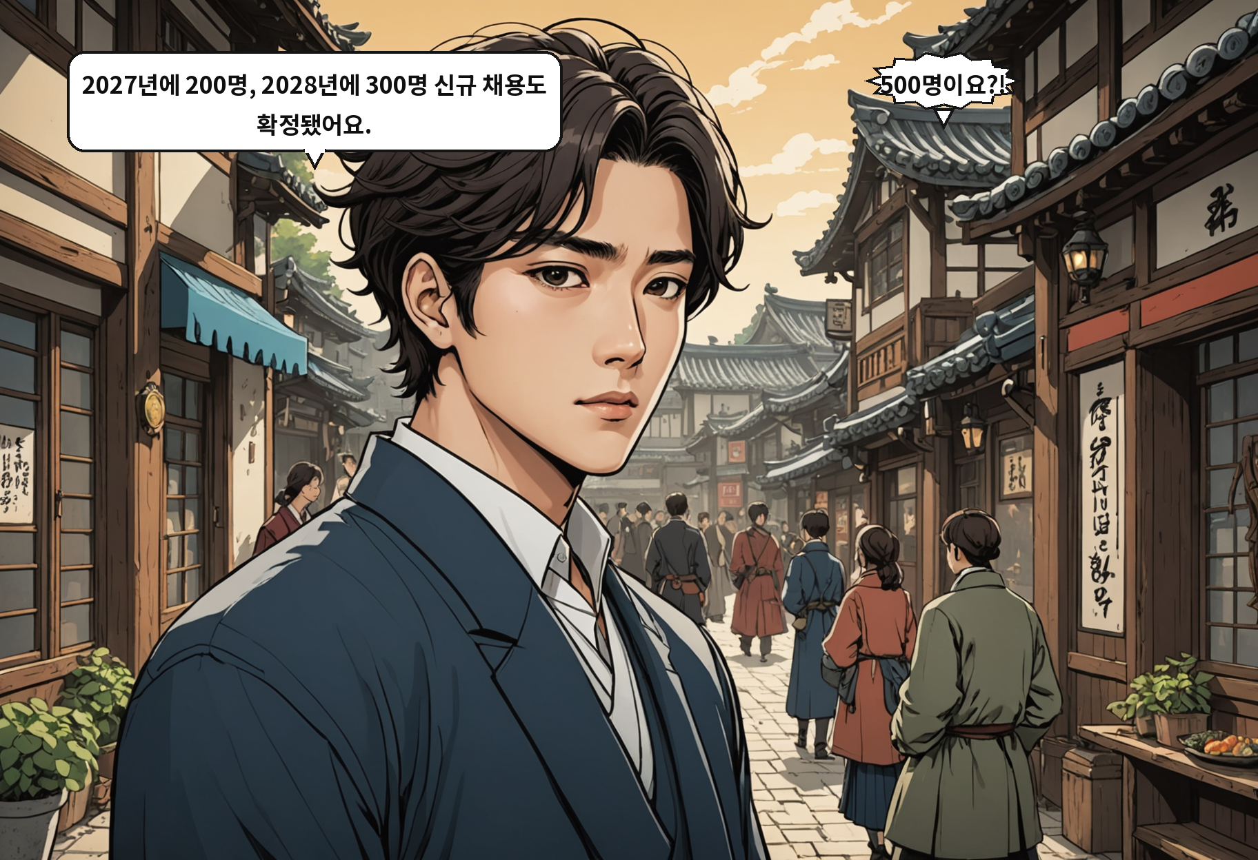 A: 2027년에 200명, 2028년에 300명 신규 채용도 확정됐어요. B: 500명이요?!