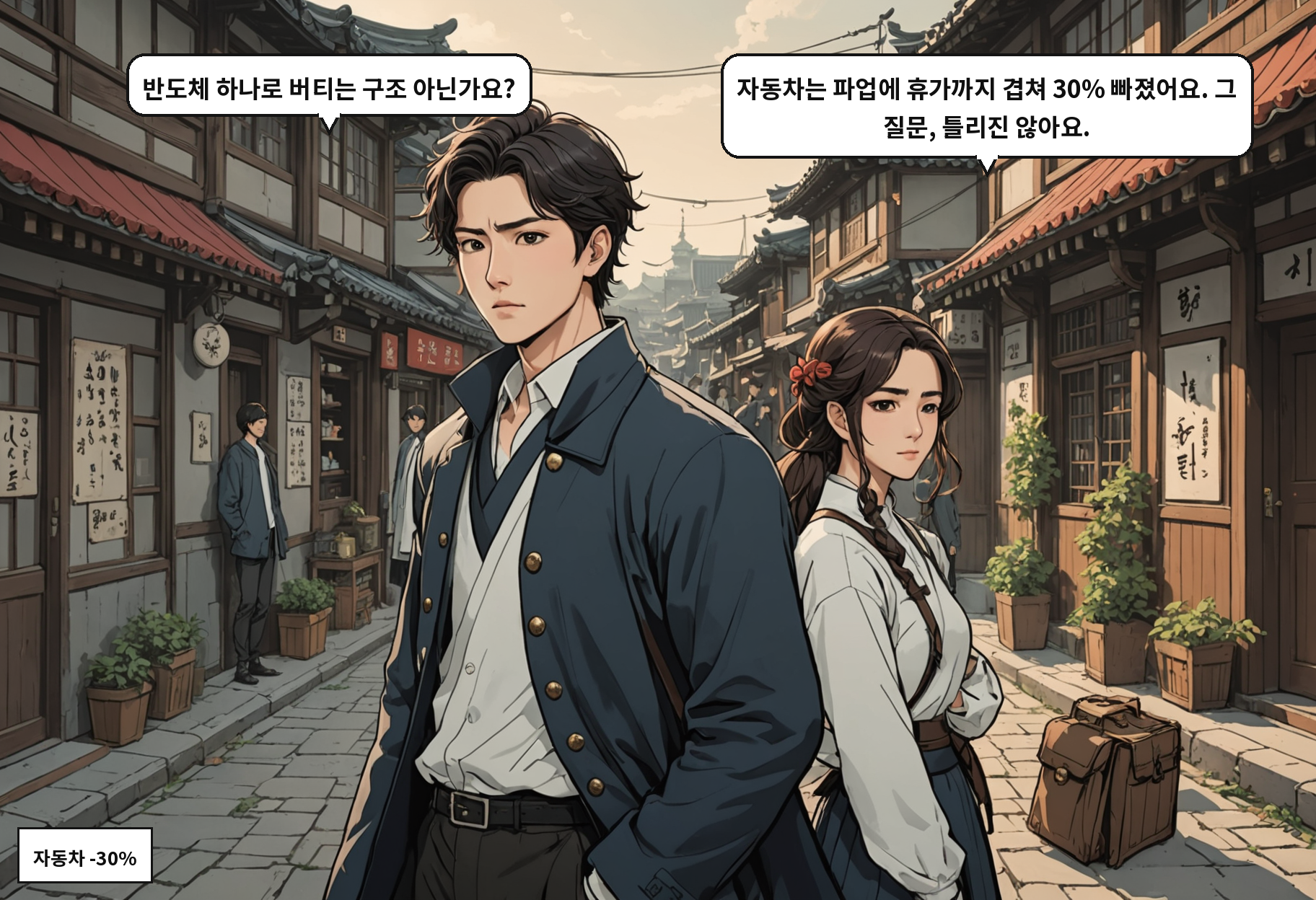 B: 반도체 하나로 버티는 구조 아닌가요? A: 자동차는 파업에 휴가까지 겹쳐 30% 빠졌어요. 그 질문, 틀리진 않아요.