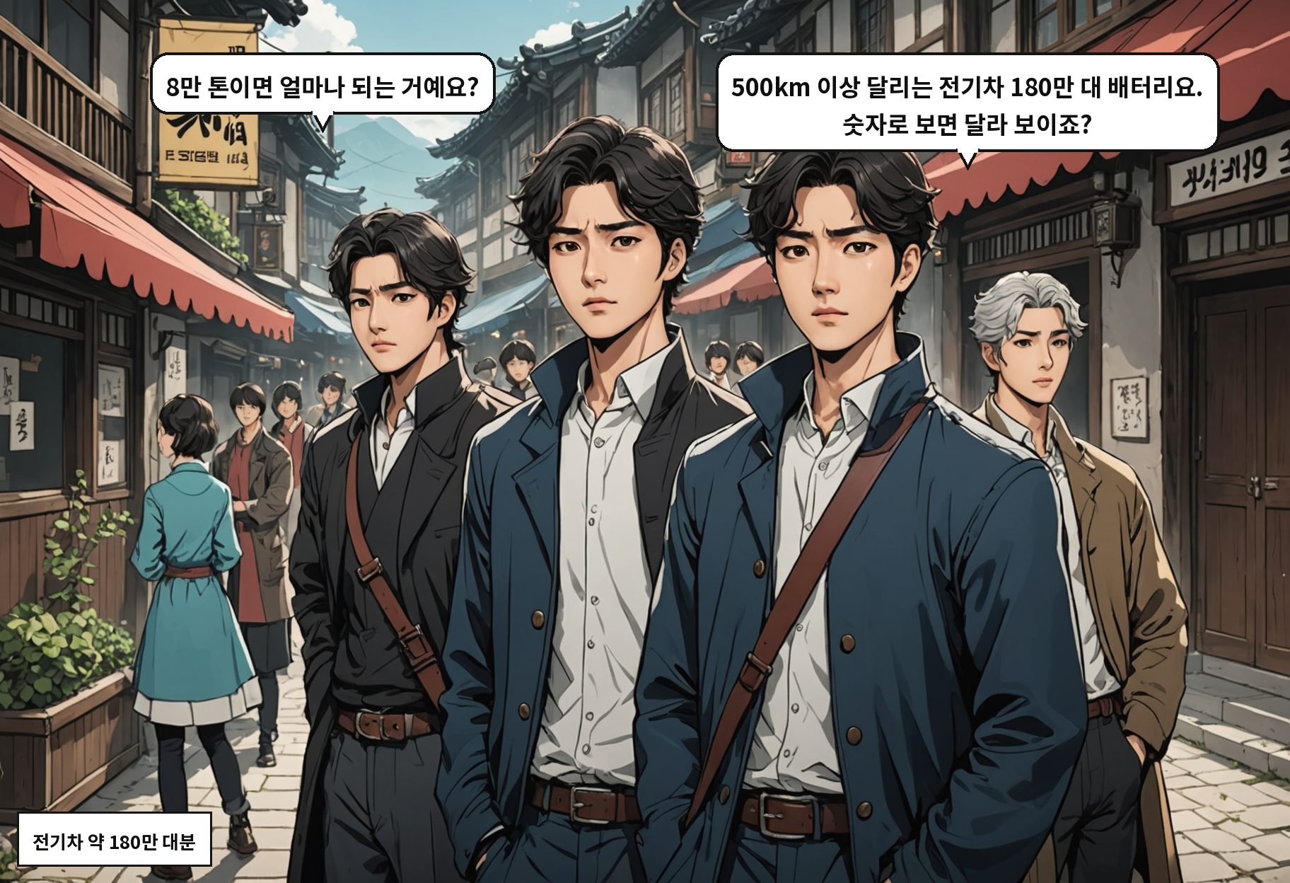 A: 8만 톤이면 얼마나 되는 거예요? B: 500km 이상 달리는 전기차 180만 대 배터리요. 숫자로 보면 달라 보이죠?