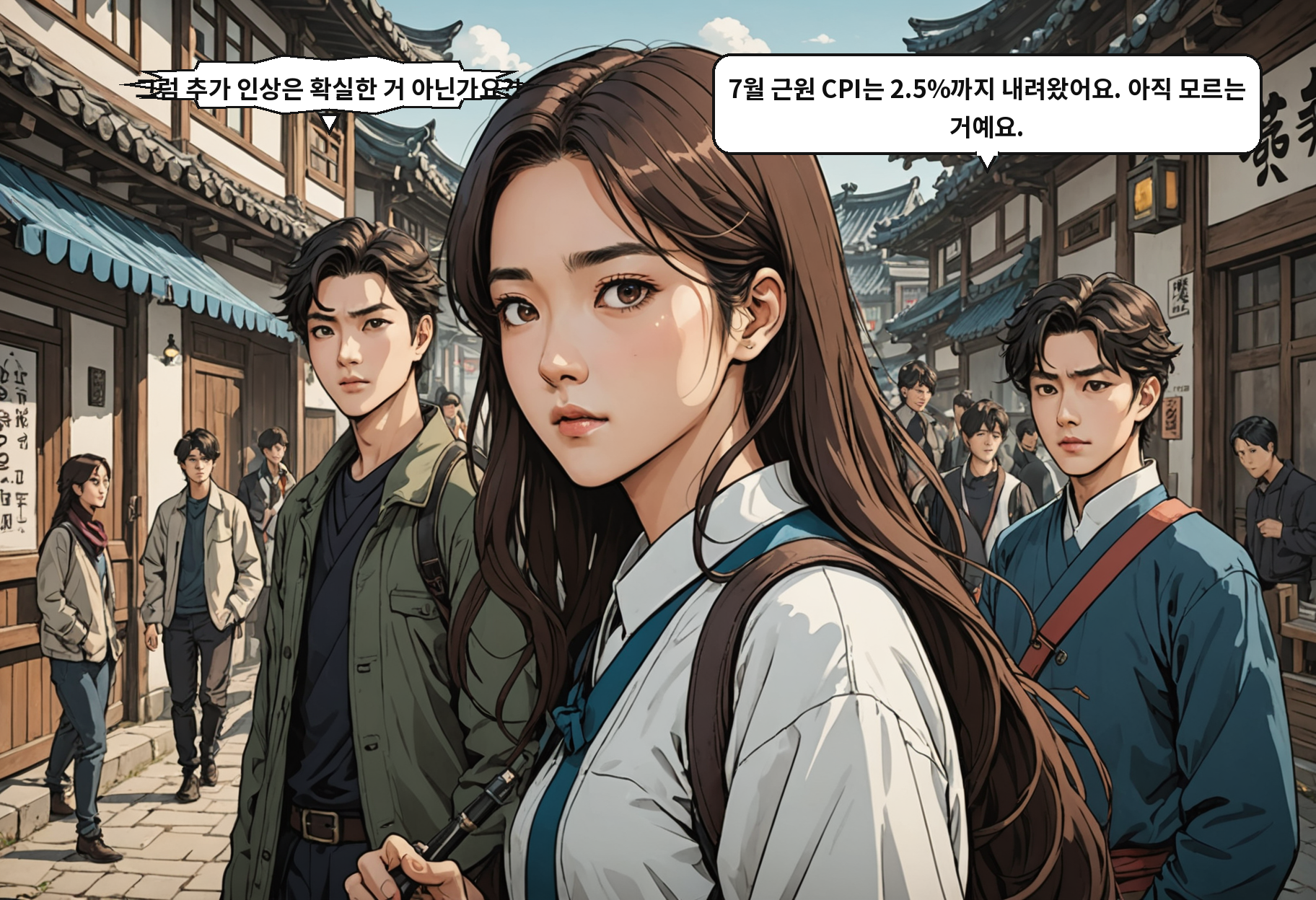 B: 그럼 추가 인상은 확실한 거 아닌가요?! A: 7월 근원 CPI는 2.5%까지 내려왔어요. 아직 모르는 거예요.