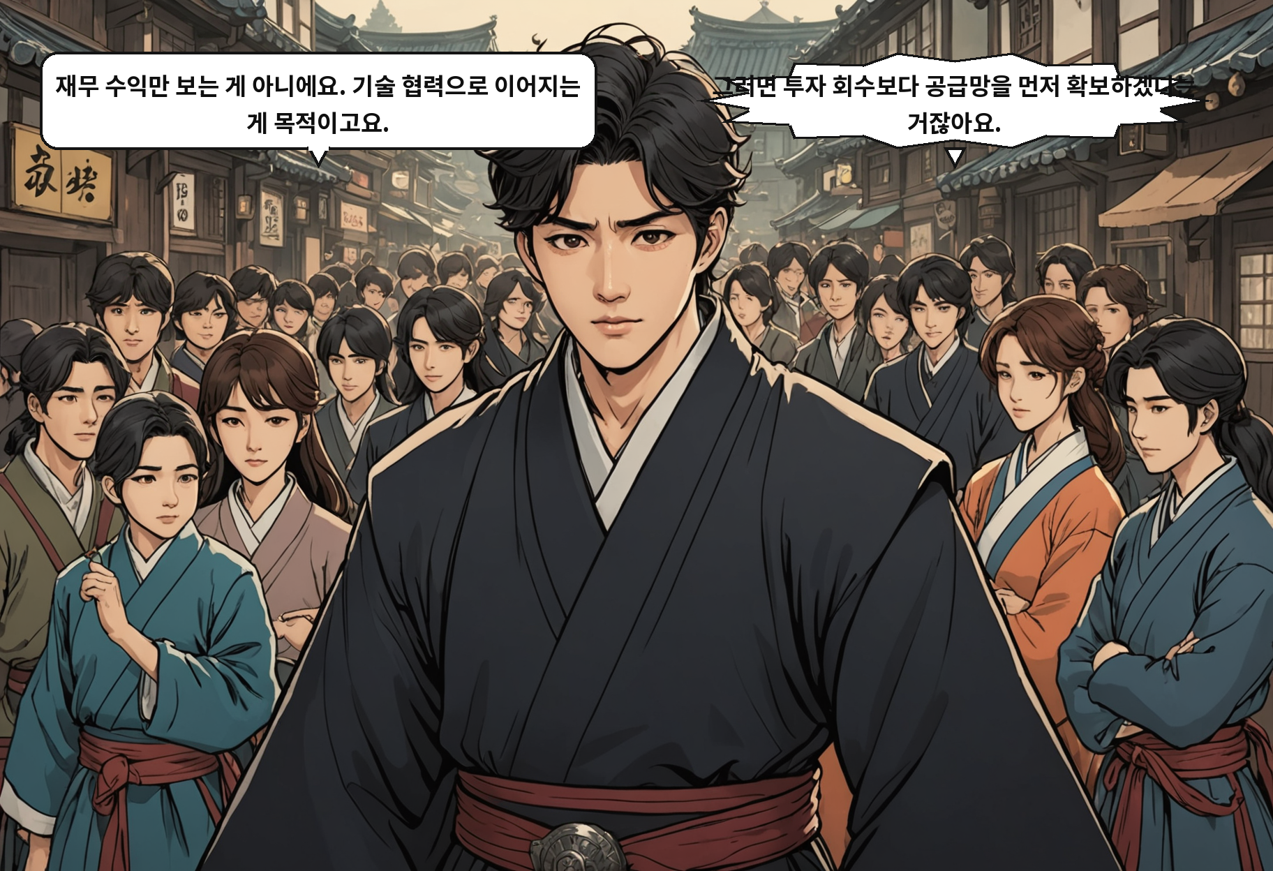 B: 재무 수익만 보는 게 아니에요. 기술 협력으로 이어지는 게 목적이고요. A: 그러면 투자 회수보다 공급망을 먼저 확보하겠다는 거잖아요.