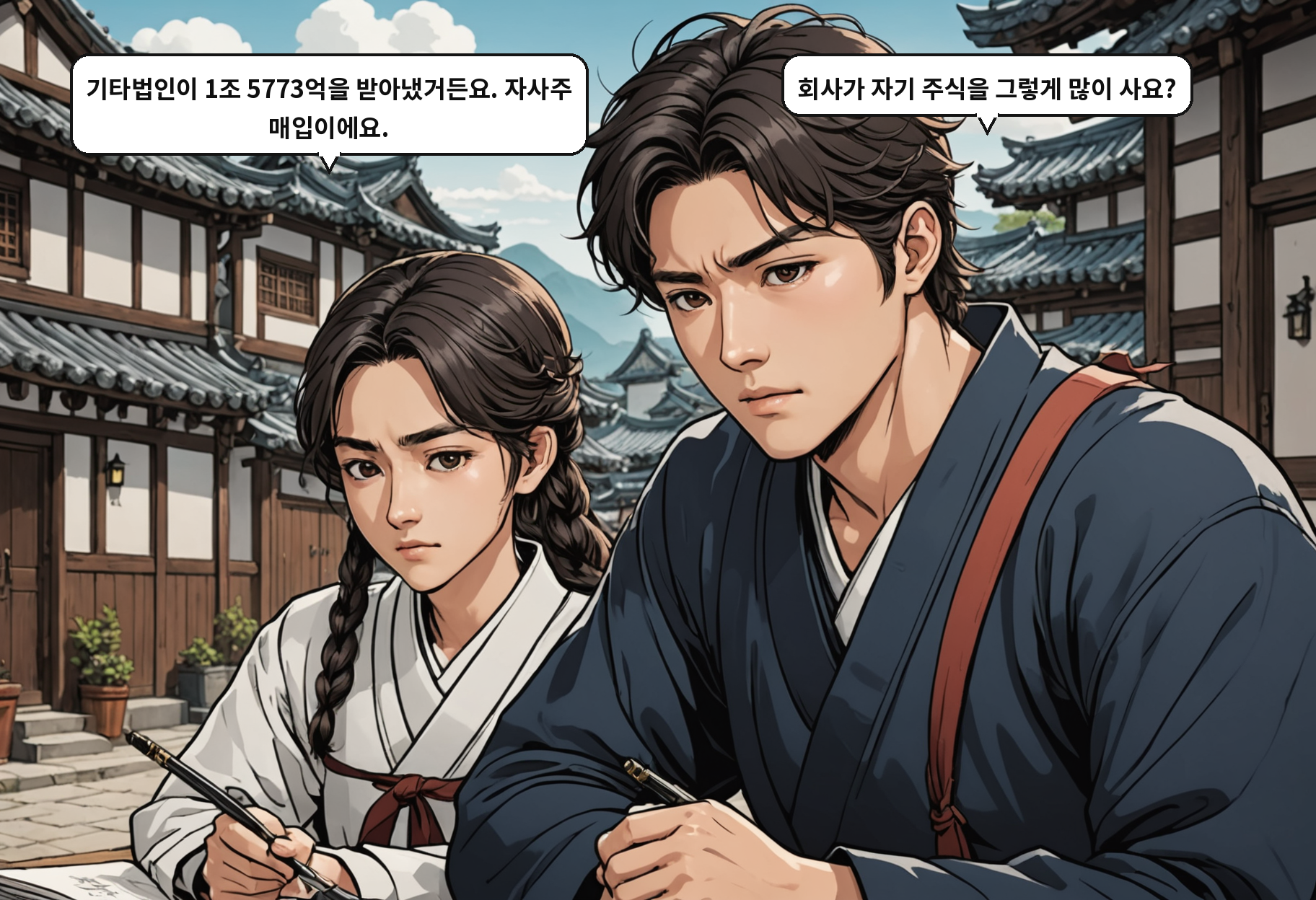 A: 기타법인이 1조 5773억을 받아냈거든요. 자사주 매입이에요. B: 회사가 자기 주식을 그렇게 많이 사요?