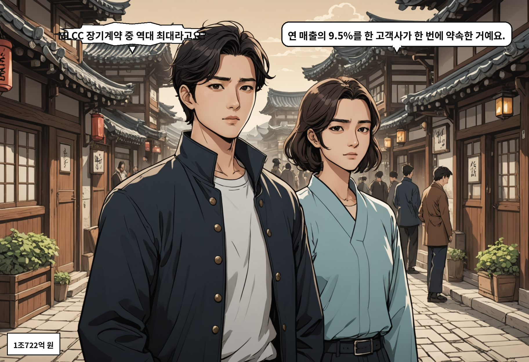 B: MLCC 장기계약 중 역대 최대라고요? A: 연 매출의 9.5%를 한 고객사가 한 번에 약속한 거예요.