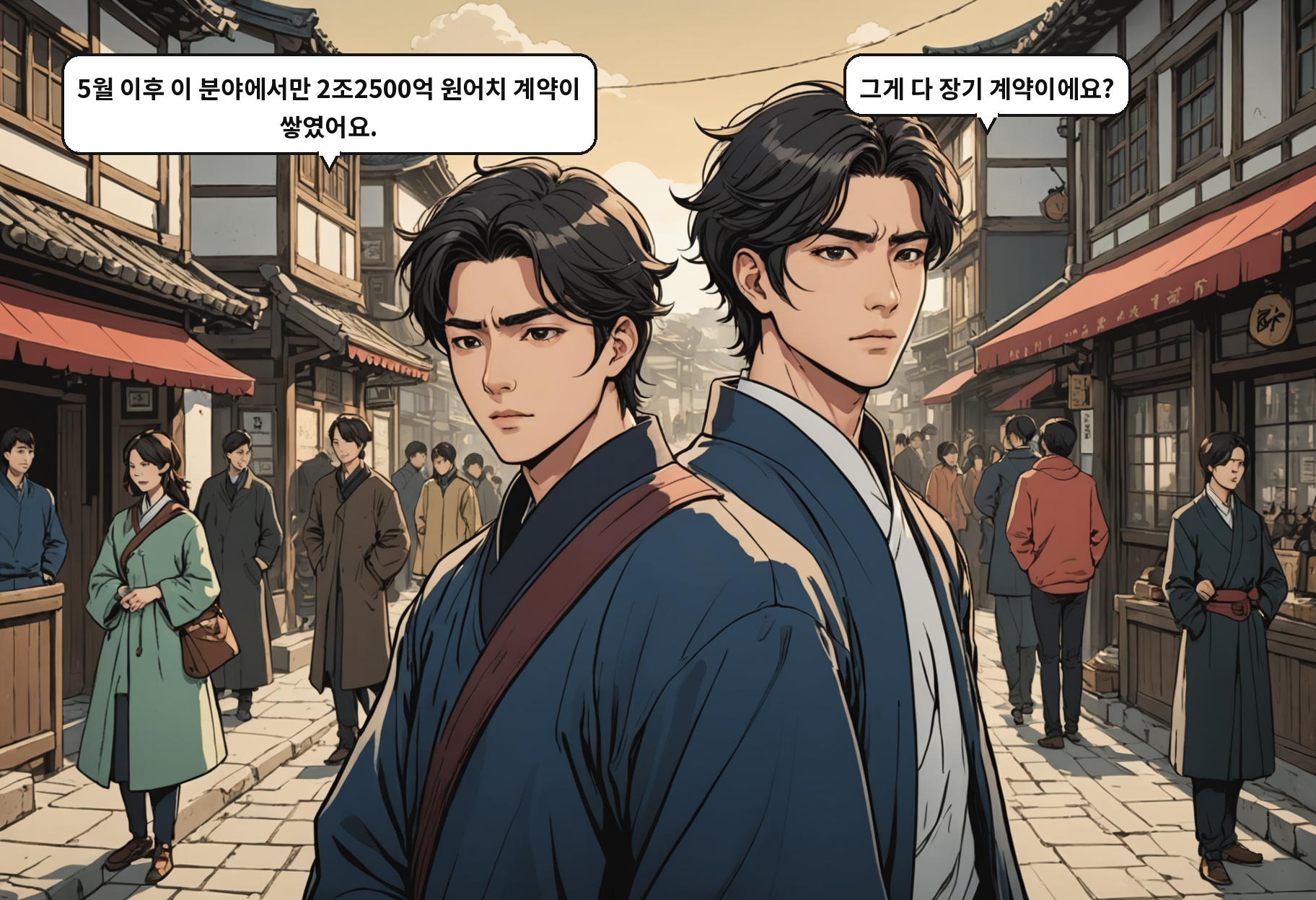 A: 5월 이후 이 분야에서만 2조2500억 원어치 계약이 쌓였어요. B: 그게 다 장기 계약이에요?