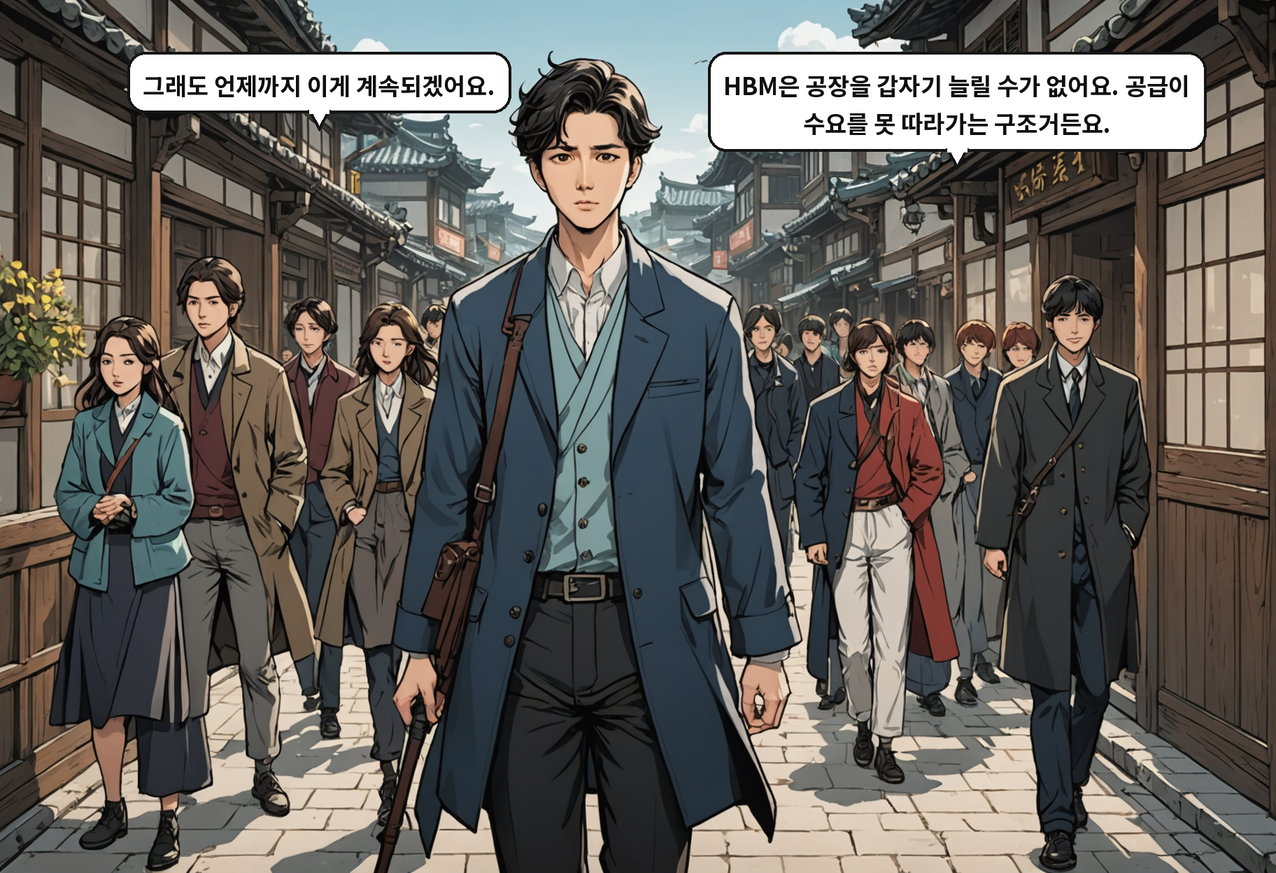 B: 그래도 언제까지 이게 계속되겠어요. A: HBM은 공장을 갑자기 늘릴 수가 없어요. 공급이 수요를 못 따라가는 구조거든요.