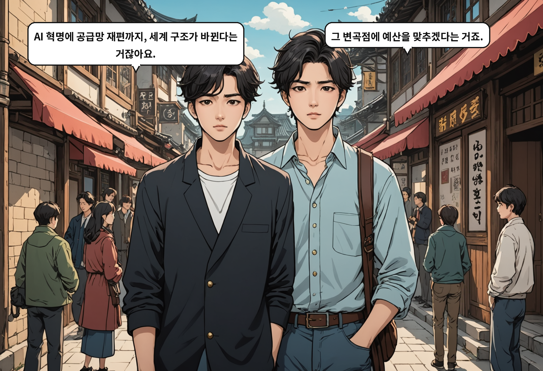 A: AI 혁명에 공급망 재편까지, 세계 구조가 바뀐다는 거잖아요. B: 그 변곡점에 예산을 맞추겠다는 거죠.