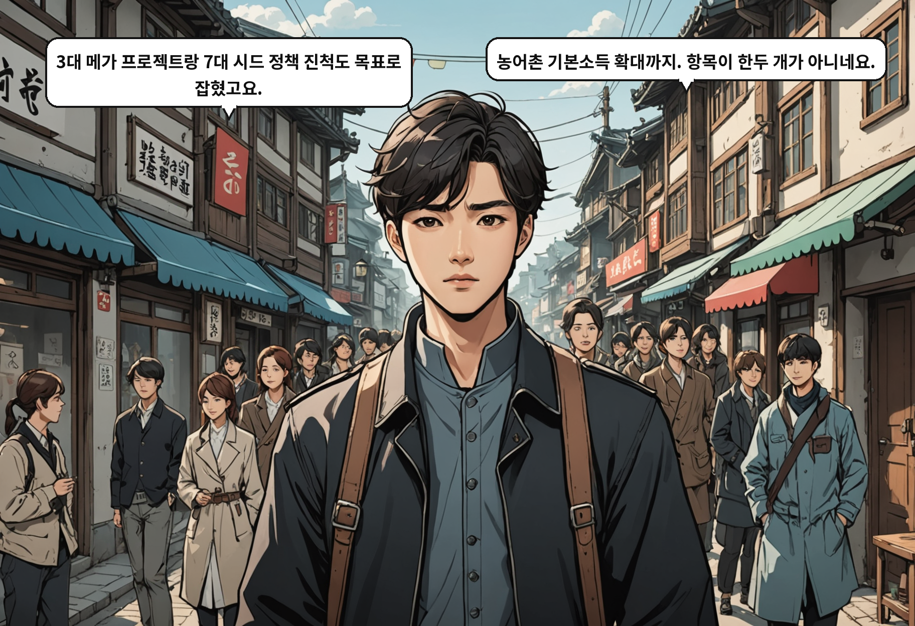 B: 3대 메가 프로젝트랑 7대 시드 정책 진척도 목표로 잡혔고요. A: 농어촌 기본소득 확대까지. 항목이 한두 개가 아니네요.