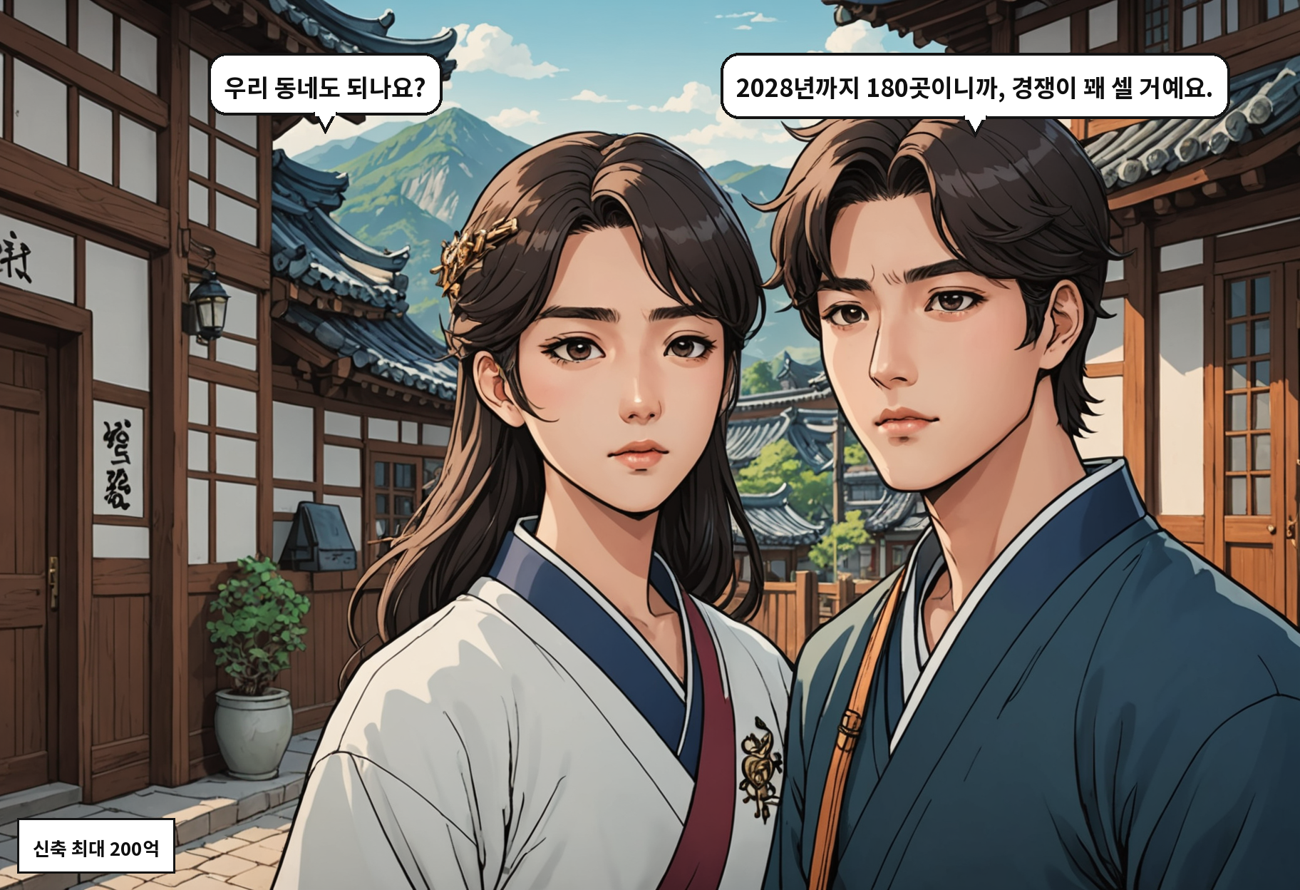 A: 우리 동네도 되나요? B: 2028년까지 180곳이니까, 경쟁이 꽤 셀 거예요.