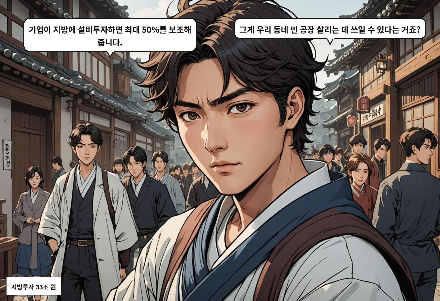 A: 기업이 지방에 설비투자하면 최대 50%를 보조해 줍니다. B: 그게 우리 동네 빈 공장 살리는 데 쓰일 수 있다는 거죠?