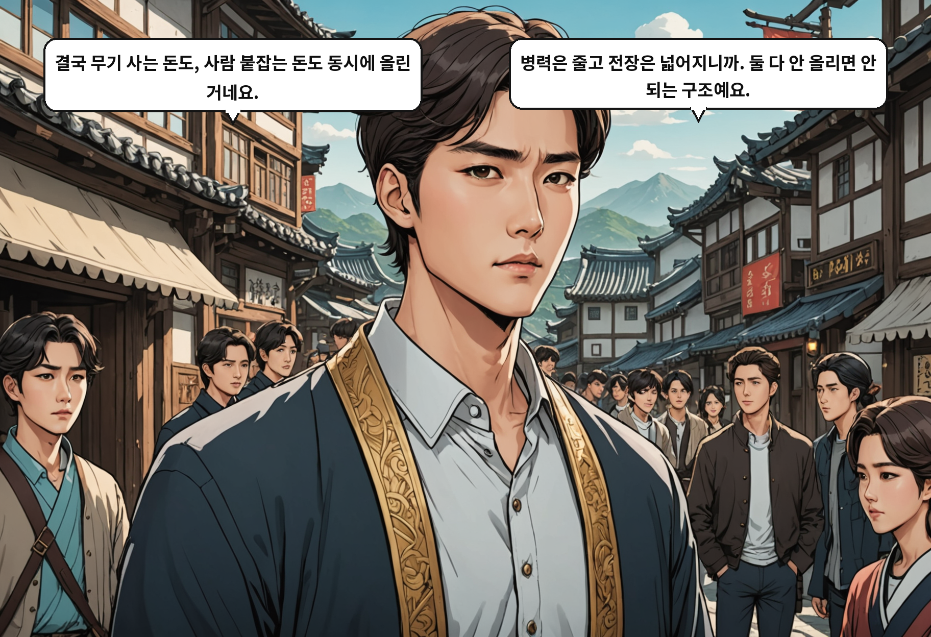 A: 결국 무기 사는 돈도, 사람 붙잡는 돈도 동시에 올린 거네요. B: 병력은 줄고 전장은 넓어지니까. 둘 다 안 올리면 안 되는 구조예요.