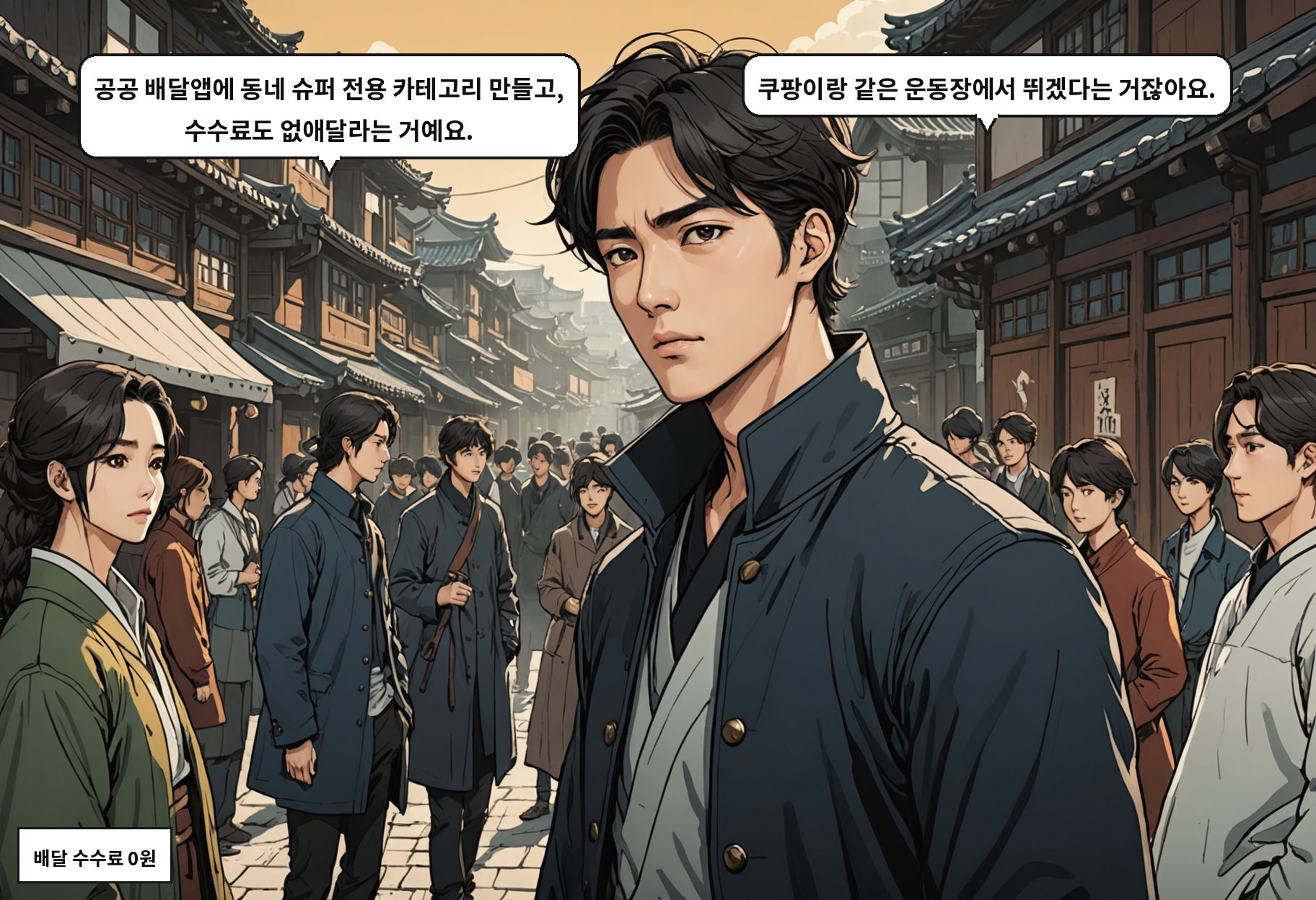 A: 공공 배달앱에 동네 슈퍼 전용 카테고리 만들고, 수수료도 없애달라는 거예요. B: 쿠팡이랑 같은 운동장에서 뛰겠다는 거잖아요.