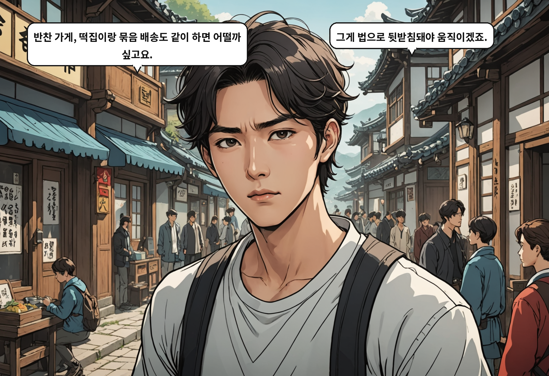 A: 반찬 가게, 떡집이랑 묶음 배송도 같이 하면 어떨까 싶고요. B: 그게 법으로 뒷받침돼야 움직이겠죠.