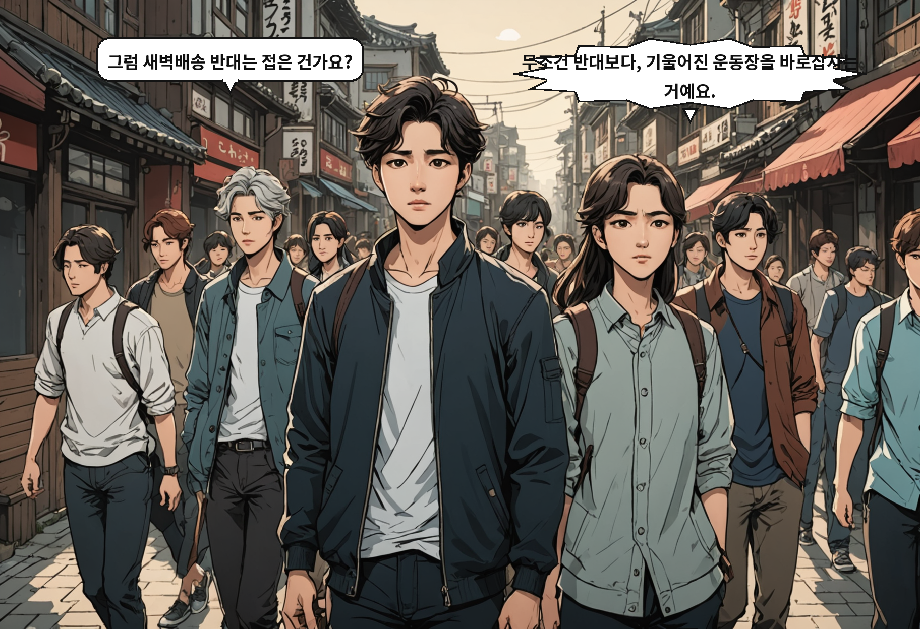 B: 그럼 새벽배송 반대는 접은 건가요? A: 무조건 반대보다, 기울어진 운동장을 바로잡자는 거예요.