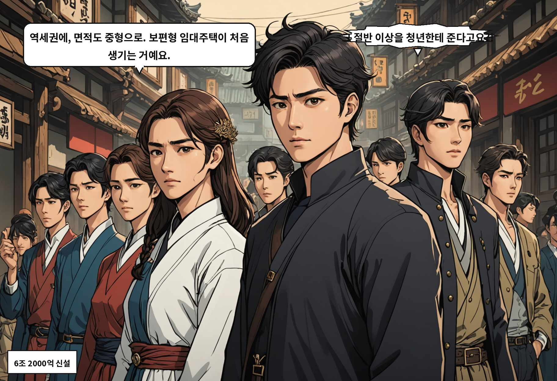 B: 역세권에, 면적도 중형으로. 보편형 임대주택이 처음 생기는 거예요. A: 그 절반 이상을 청년한테 준다고요?!