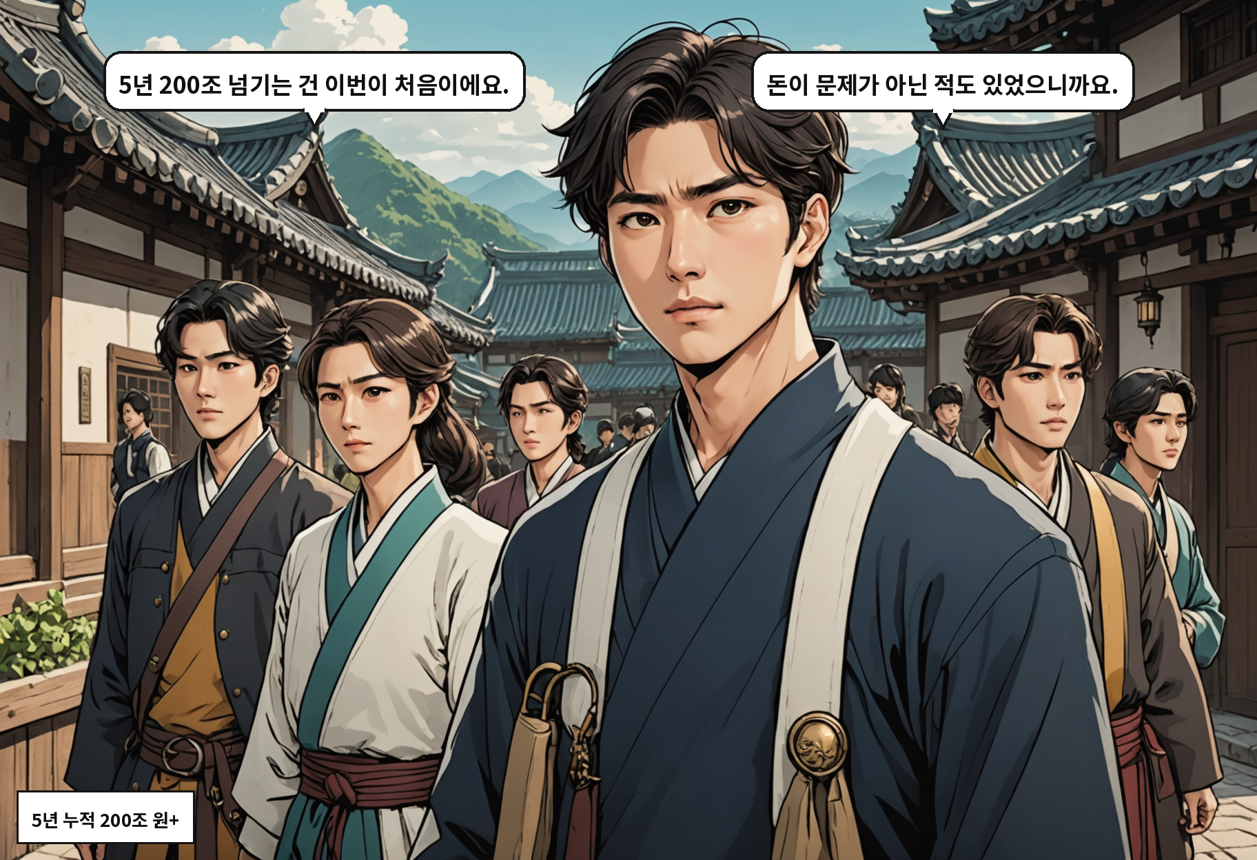B: 5년 200조 넘기는 건 이번이 처음이에요. A: 돈이 문제가 아닌 적도 있었으니까요.