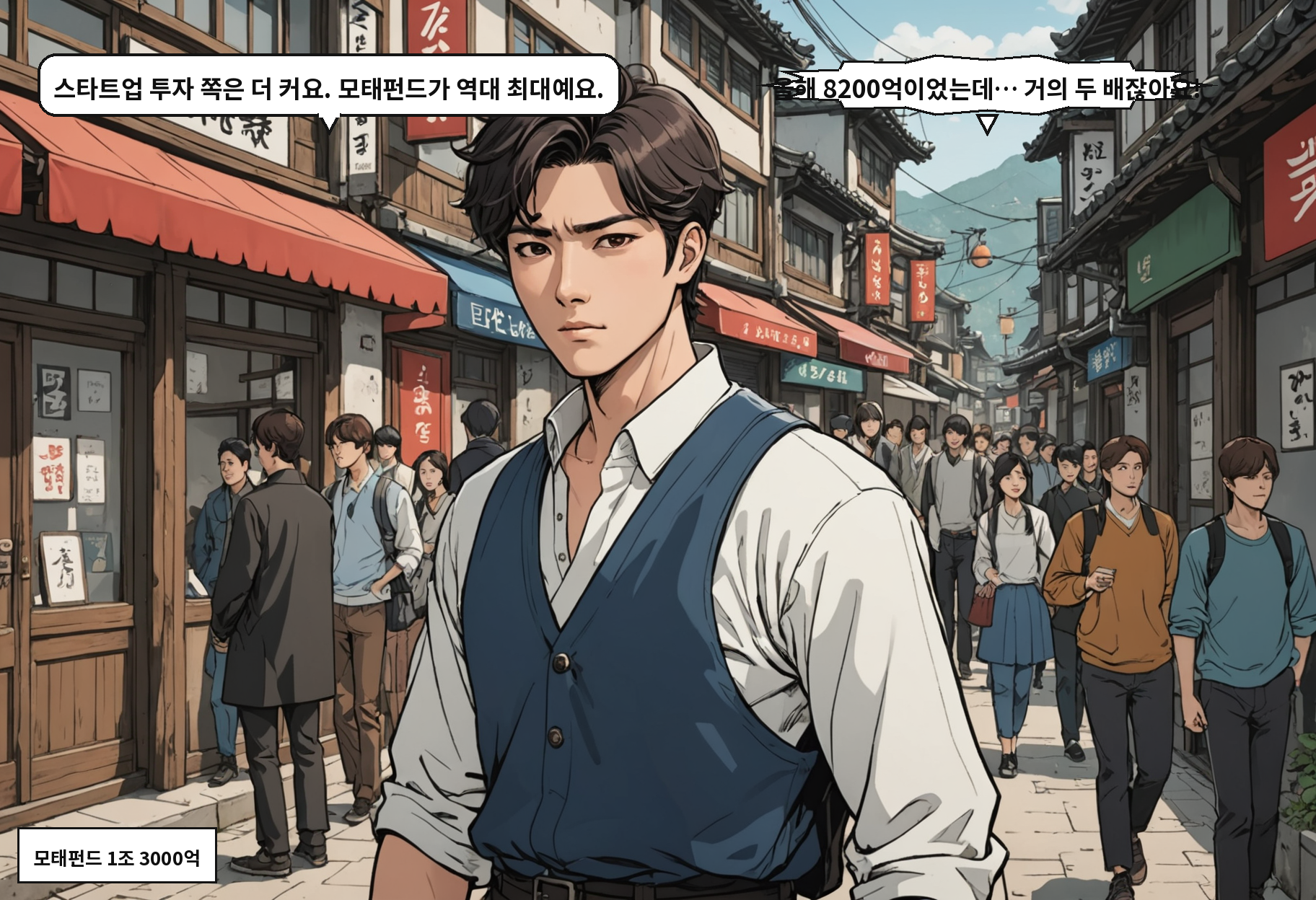 B: 스타트업 투자 쪽은 더 커요. 모태펀드가 역대 최대예요. A: 올해 8200억이었는데… 거의 두 배잖아요!