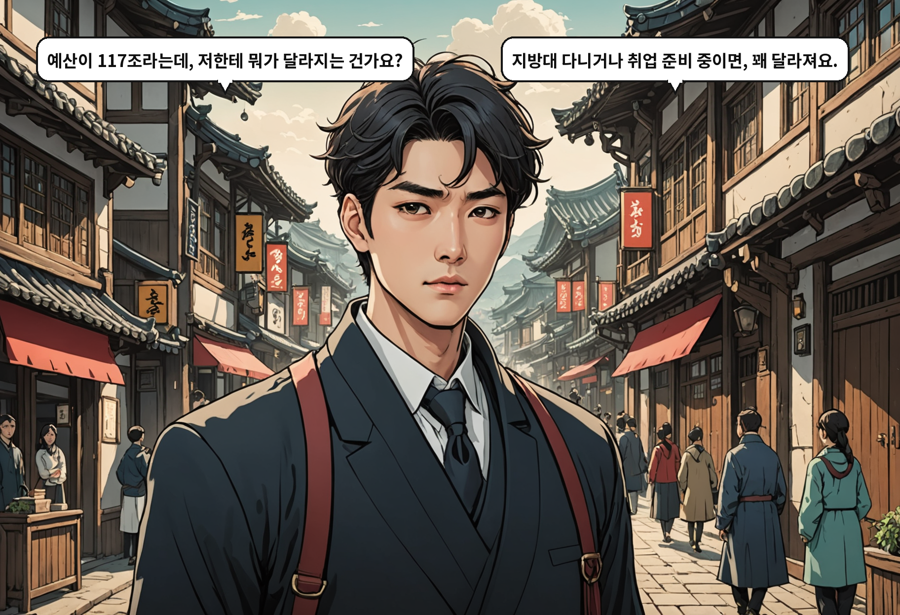 A: 예산이 117조라는데, 저한테 뭐가 달라지는 건가요? B: 지방대 다니거나 취업 준비 중이면, 꽤 달라져요.