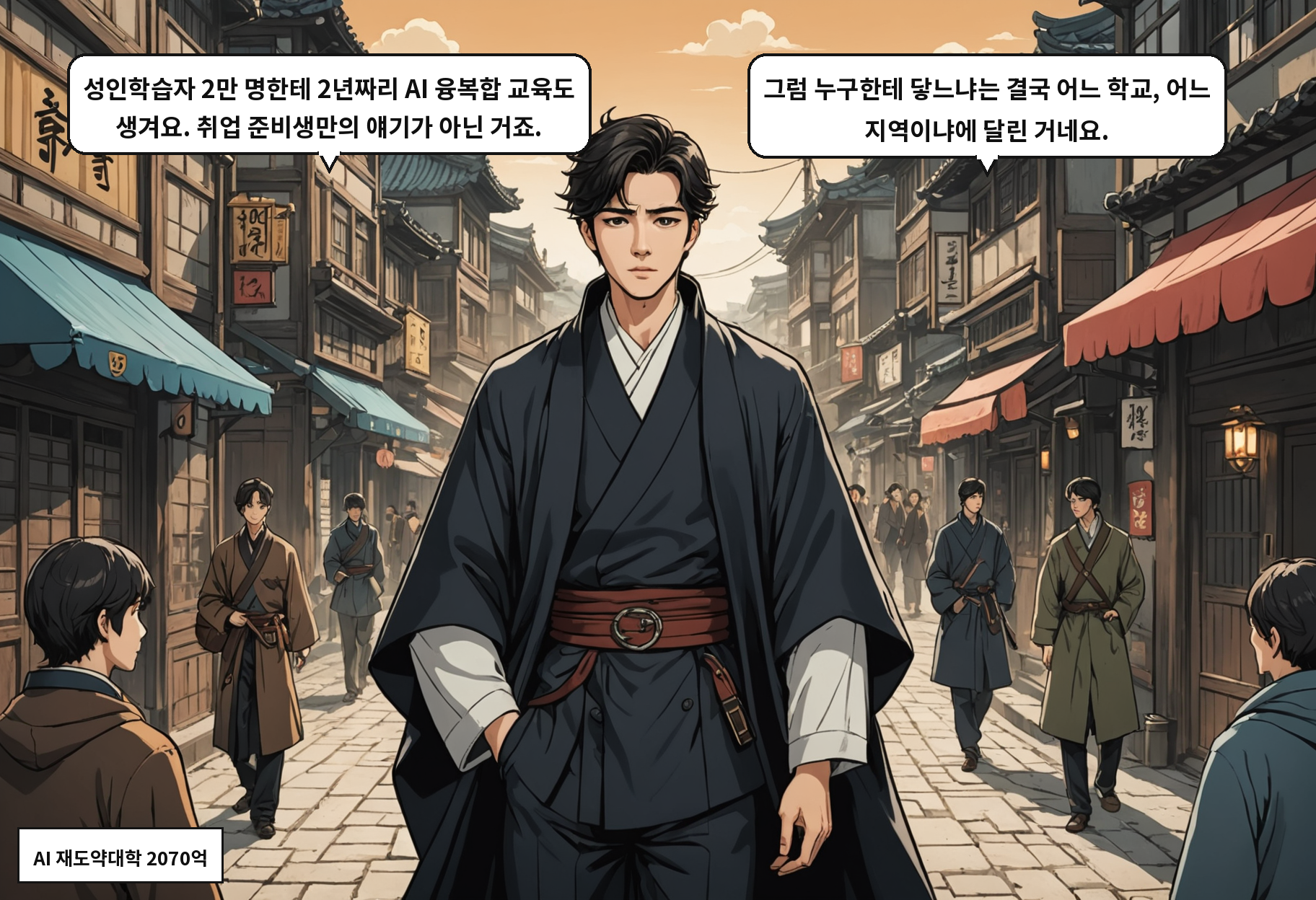 B: 성인학습자 2만 명한테 2년짜리 AI 융복합 교육도 생겨요. 취업 준비생만의 얘기가 아닌 거죠. A: 그럼 누구한테 닿느냐는 결국 어느 학교, 어느 지역이냐에 달린 거네요.