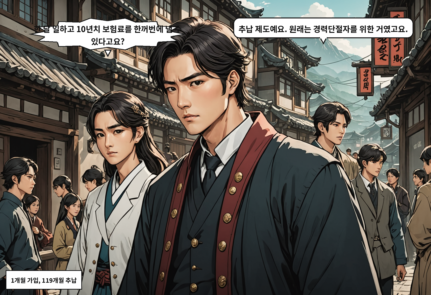 B: 한 달 일하고 10년치 보험료를 한꺼번에 낼 수 있다고요? A: 추납 제도예요. 원래는 경력단절자를 위한 거였고요.