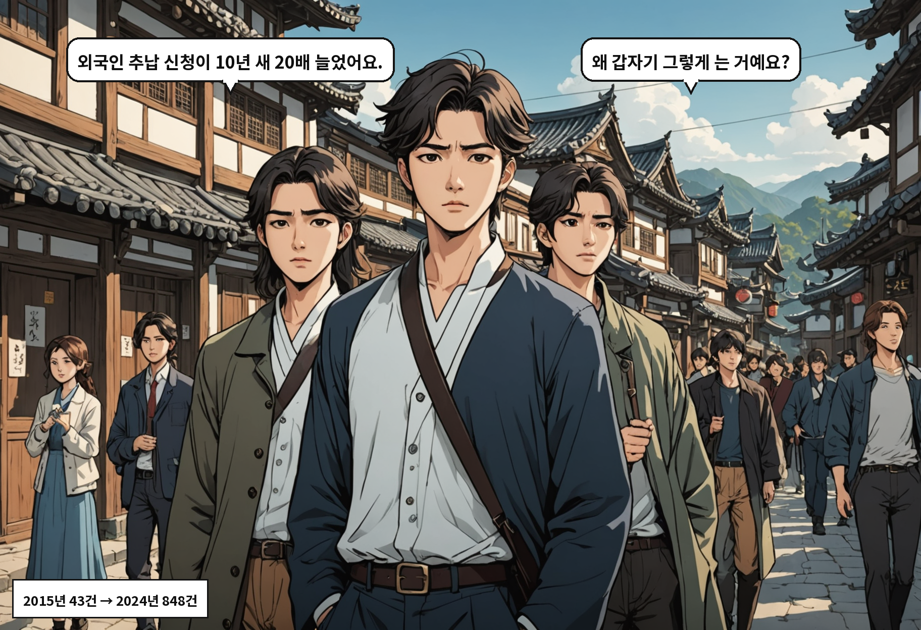 A: 외국인 추납 신청이 10년 새 20배 늘었어요. B: 왜 갑자기 그렇게 는 거예요?