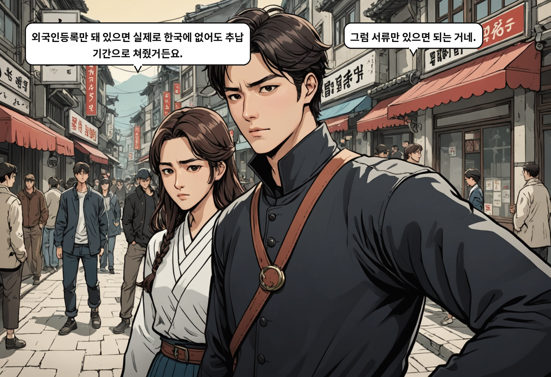 A: 외국인등록만 돼 있으면 실제로 한국에 없어도 추납 기간으로 쳐줬거든요. B: 그럼 서류만 있으면 되는 거네.
