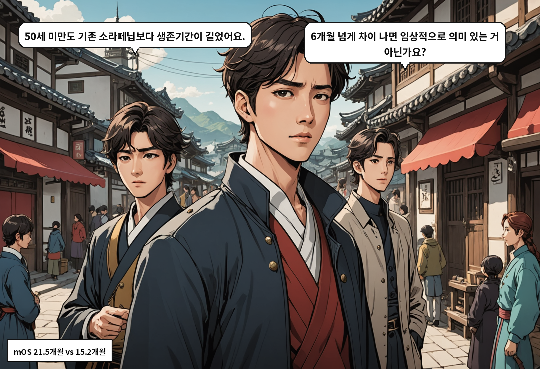 A: 50세 미만도 기존 소라페닙보다 생존기간이 길었어요. B: 6개월 넘게 차이 나면 임상적으로 의미 있는 거 아닌가요?