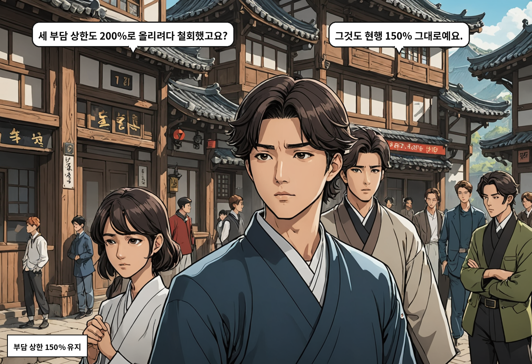 A: 세 부담 상한도 200%로 올리려다 철회했고요? B: 그것도 현행 150% 그대로예요.