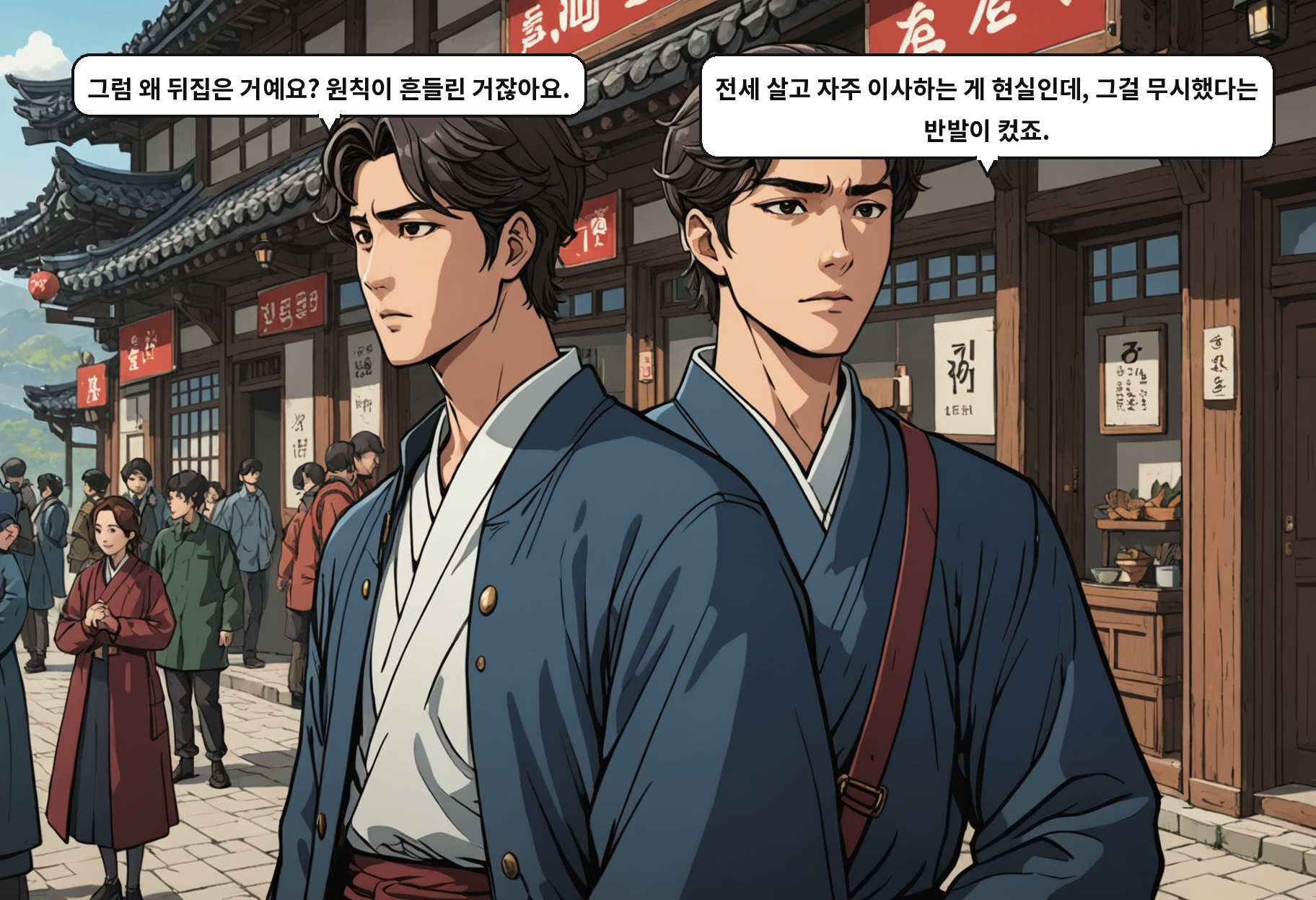 A: 그럼 왜 뒤집은 거예요? 원칙이 흔들린 거잖아요. B: 전세 살고 자주 이사하는 게 현실인데, 그걸 무시했다는 반발이 컸죠.