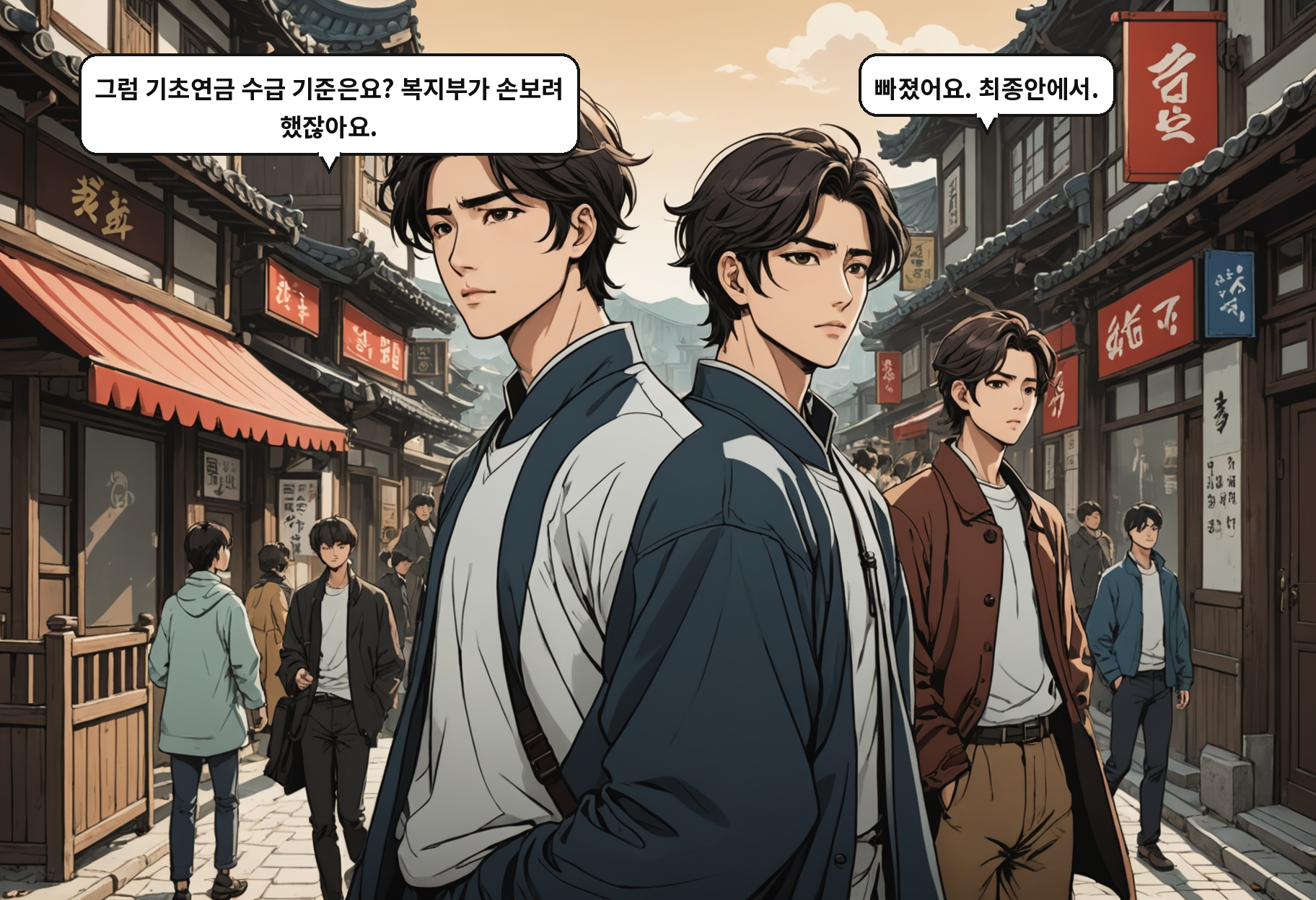 A: 그럼 기초연금 수급 기준은요? 복지부가 손보려 했잖아요. B: 빠졌어요. 최종안에서.