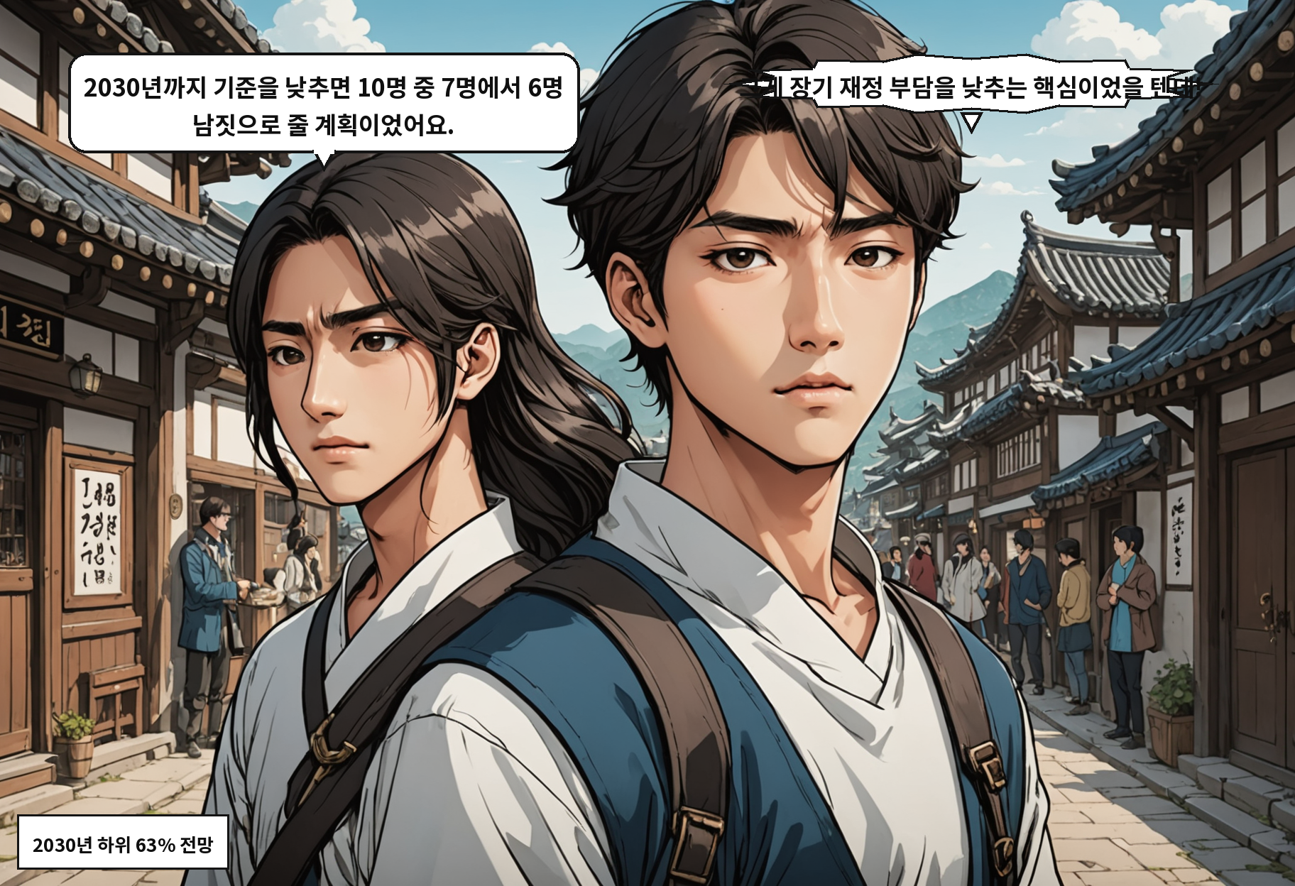 B: 2030년까지 기준을 낮추면 10명 중 7명에서 6명 남짓으로 줄 계획이었어요. A: 그게 장기 재정 부담을 낮추는 핵심이었을 텐데!