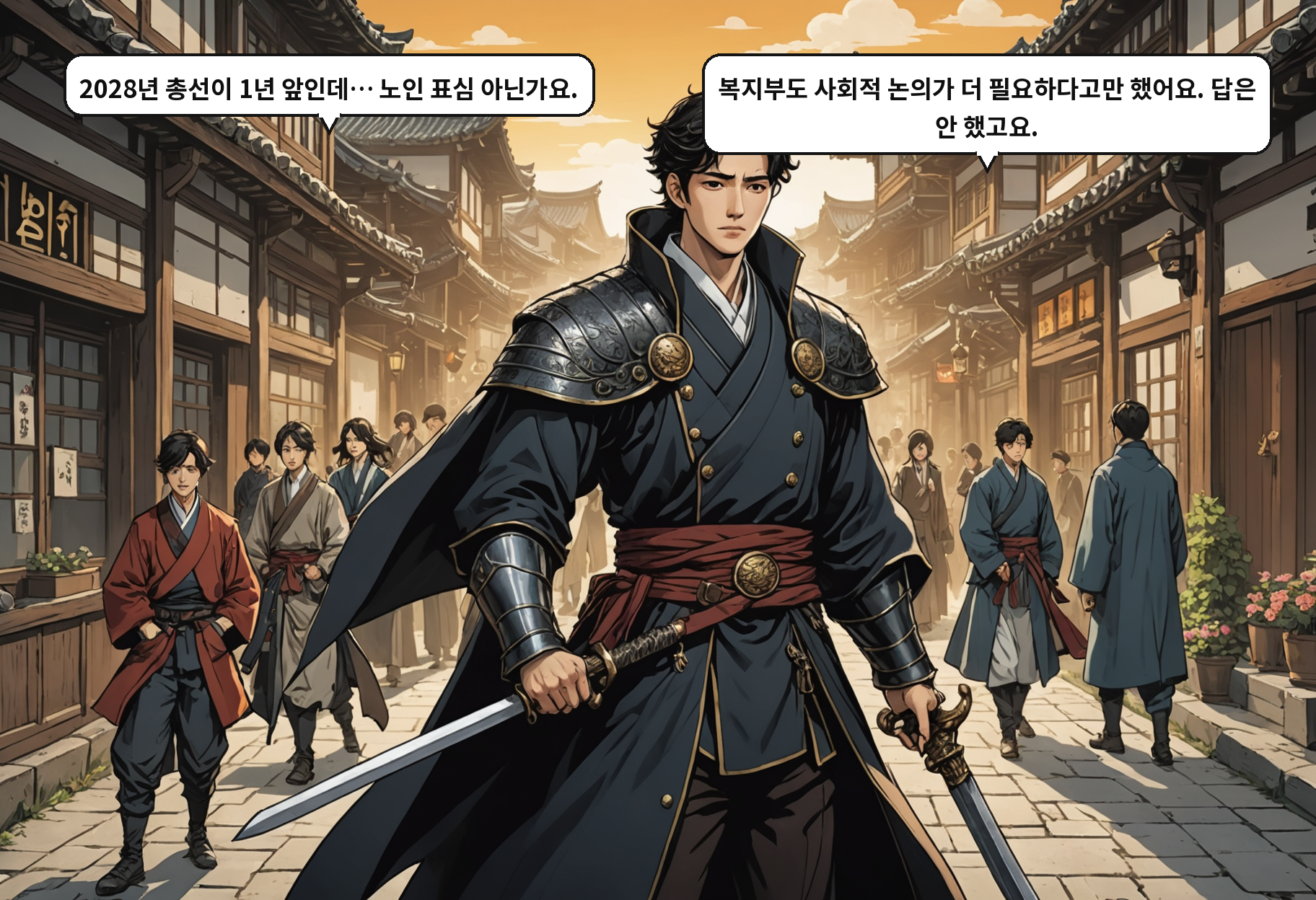 A: 2028년 총선이 1년 앞인데… 노인 표심 아닌가요. B: 복지부도 사회적 논의가 더 필요하다고만 했어요. 답은 안 했고요.
