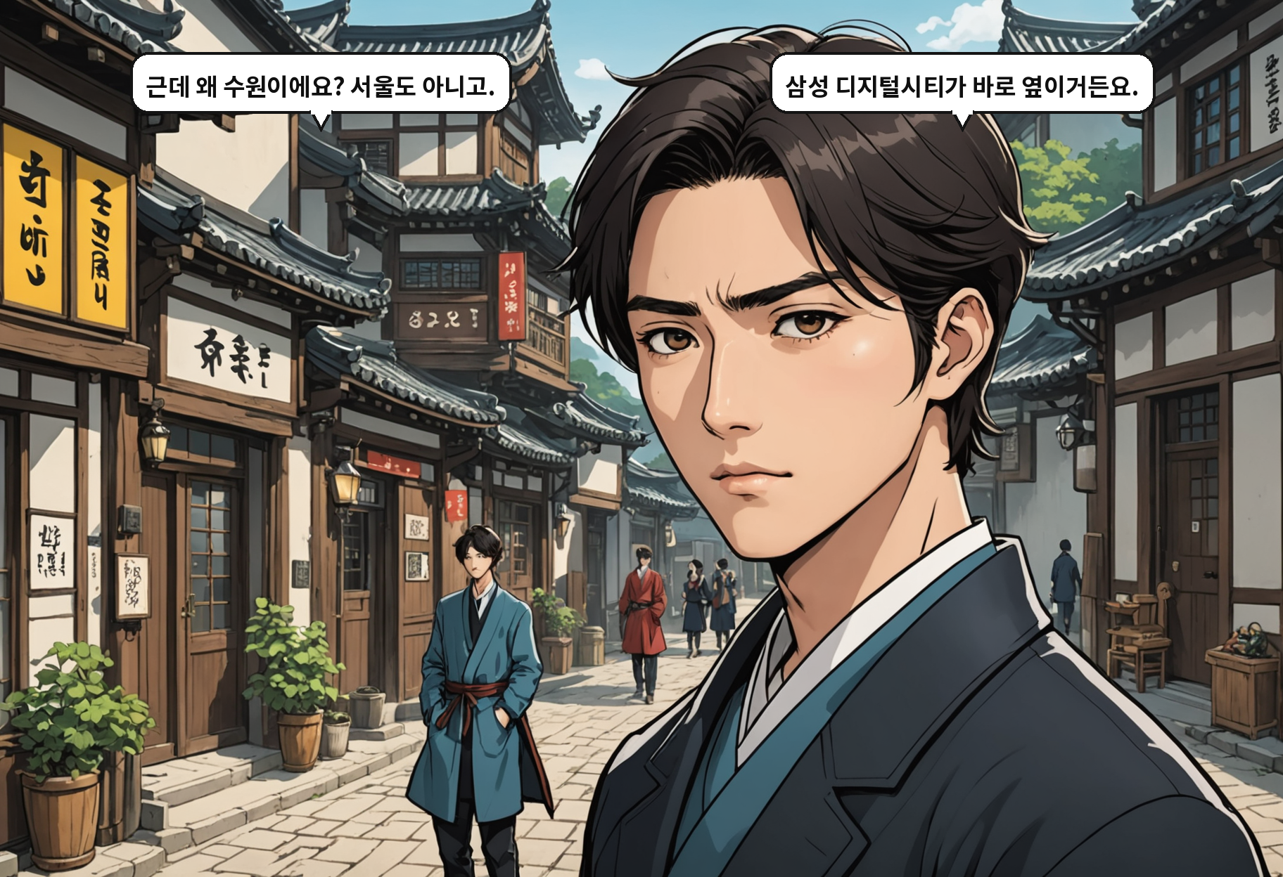 A: 근데 왜 수원이에요? 서울도 아니고. B: 삼성 디지털시티가 바로 옆이거든요.