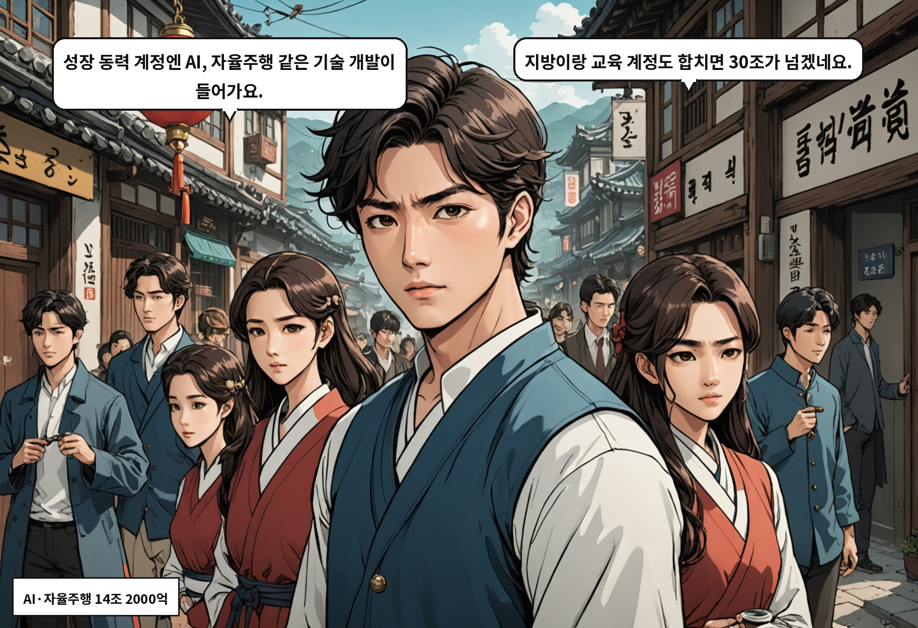 B: 성장 동력 계정엔 AI, 자율주행 같은 기술 개발이 들어가요. A: 지방이랑 교육 계정도 합치면 30조가 넘겠네요.
