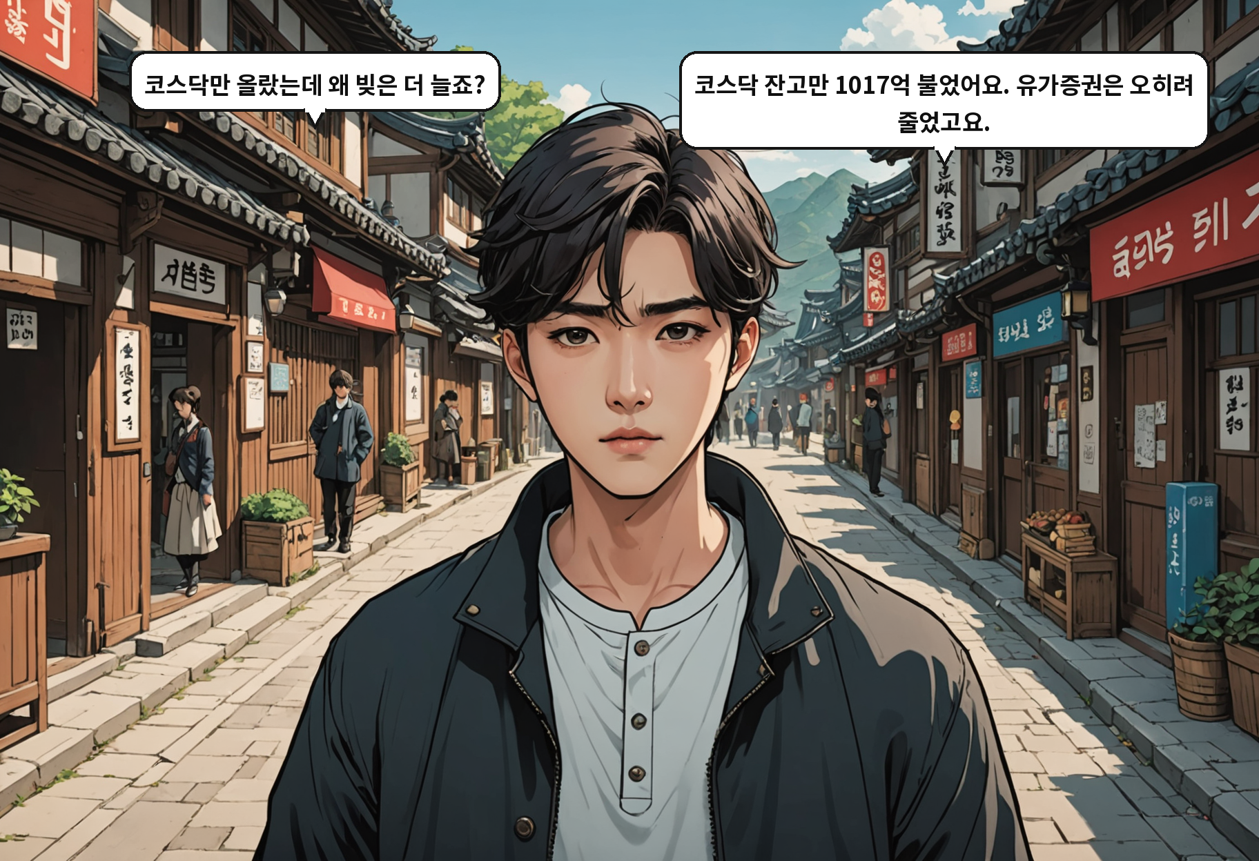 A: 코스닥만 올랐는데 왜 빚은 더 늘죠? B: 코스닥 잔고만 1017억 불었어요. 유가증권은 오히려 줄었고요.