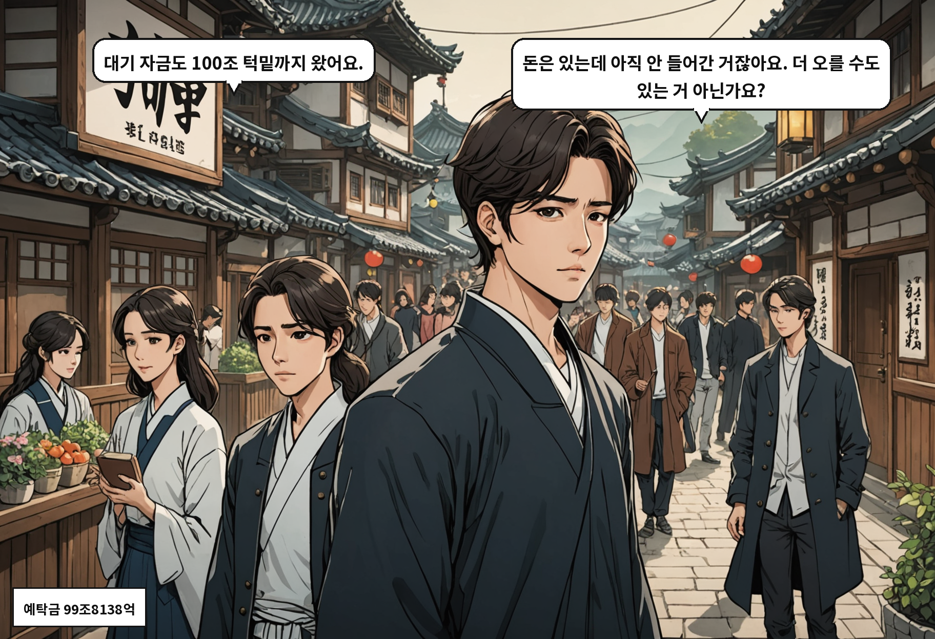 B: 대기 자금도 100조 턱밑까지 왔어요. A: 돈은 있는데 아직 안 들어간 거잖아요. 더 오를 수도 있는 거 아닌가요?