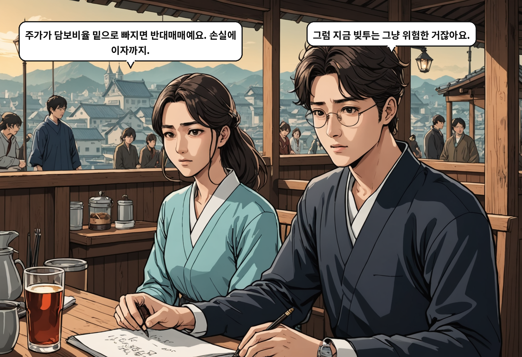 B: 주가가 담보비율 밑으로 빠지면 반대매매예요. 손실에 이자까지. A: 그럼 지금 빚투는 그냥 위험한 거잖아요.