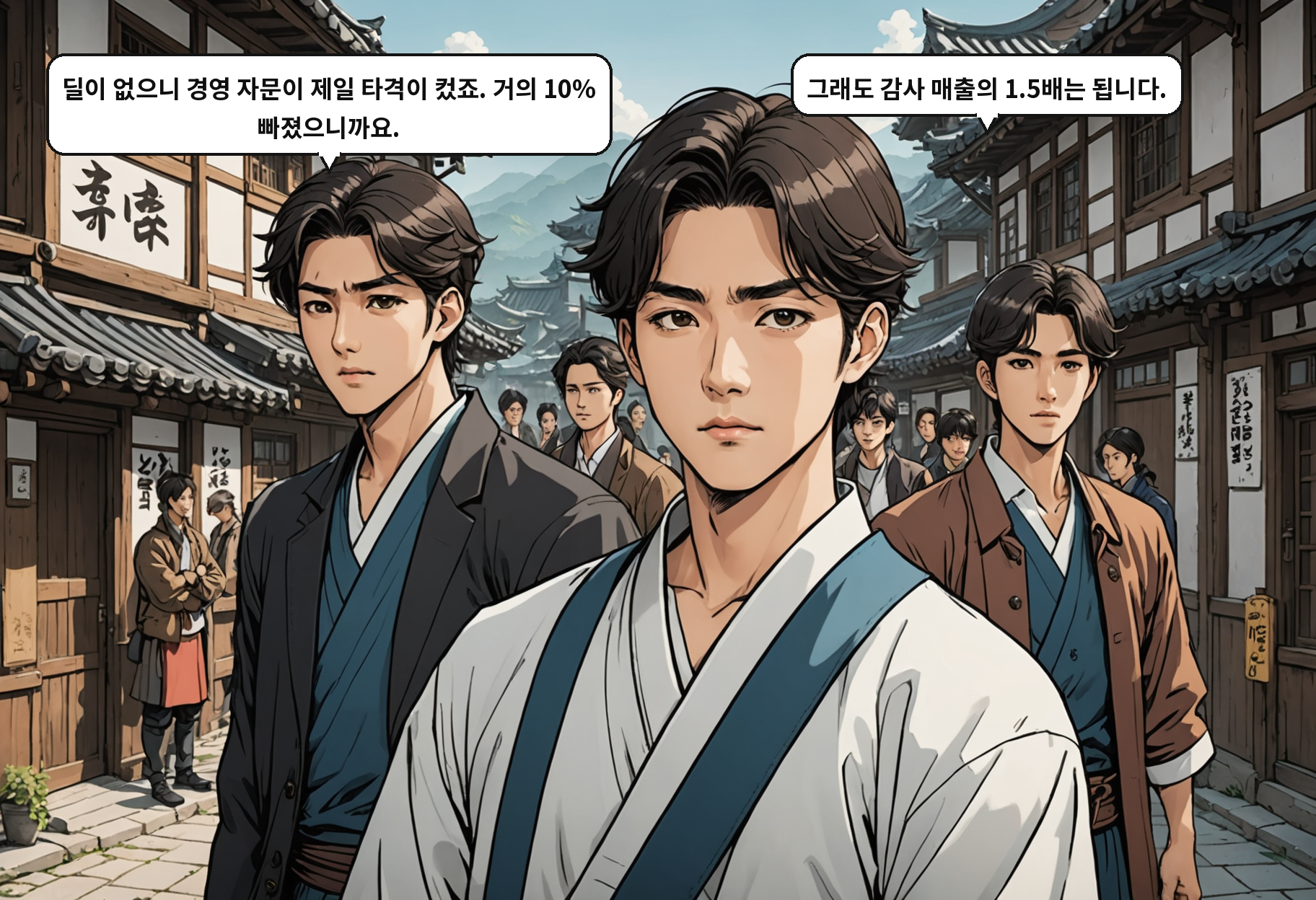 A: 딜이 없으니 경영 자문이 제일 타격이 컸죠. 거의 10% 빠졌으니까요. B: 그래도 감사 매출의 1.5배는 됩니다.
