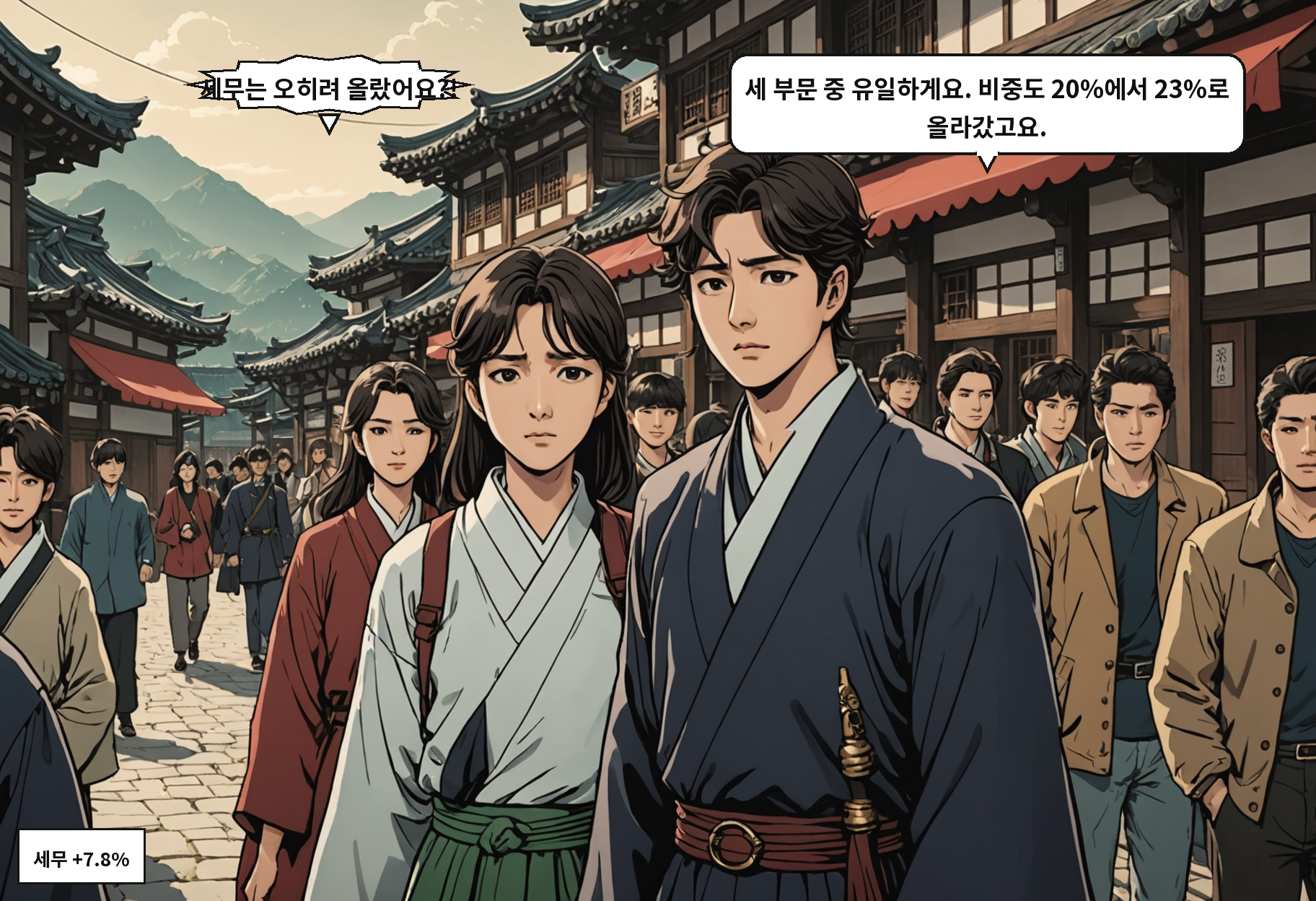 B: 세무는 오히려 올랐어요?! A: 세 부문 중 유일하게요. 비중도 20%에서 23%로 올라갔고요.