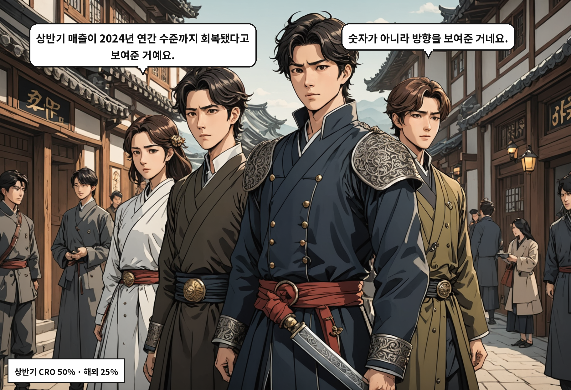 B: 상반기 매출이 2024년 연간 수준까지 회복됐다고 보여준 거예요. A: 숫자가 아니라 방향을 보여준 거네요.