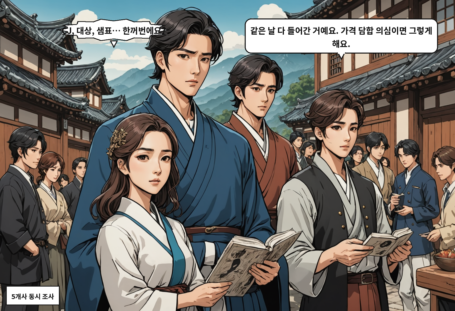 A: CJ, 대상, 샘표… 한꺼번에요? B: 같은 날 다 들어간 거예요. 가격 담합 의심이면 그렇게 해요.