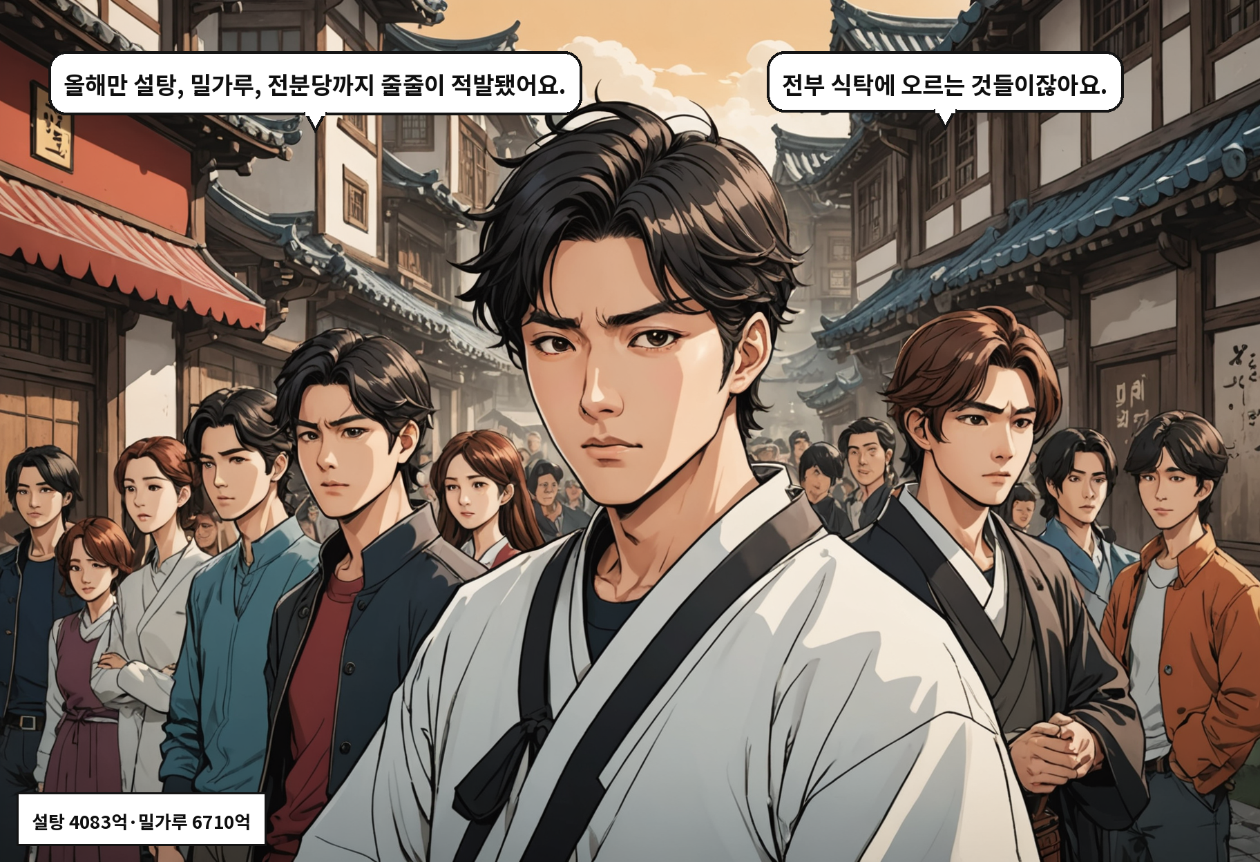B: 올해만 설탕, 밀가루, 전분당까지 줄줄이 적발됐어요. A: 전부 식탁에 오르는 것들이잖아요.
