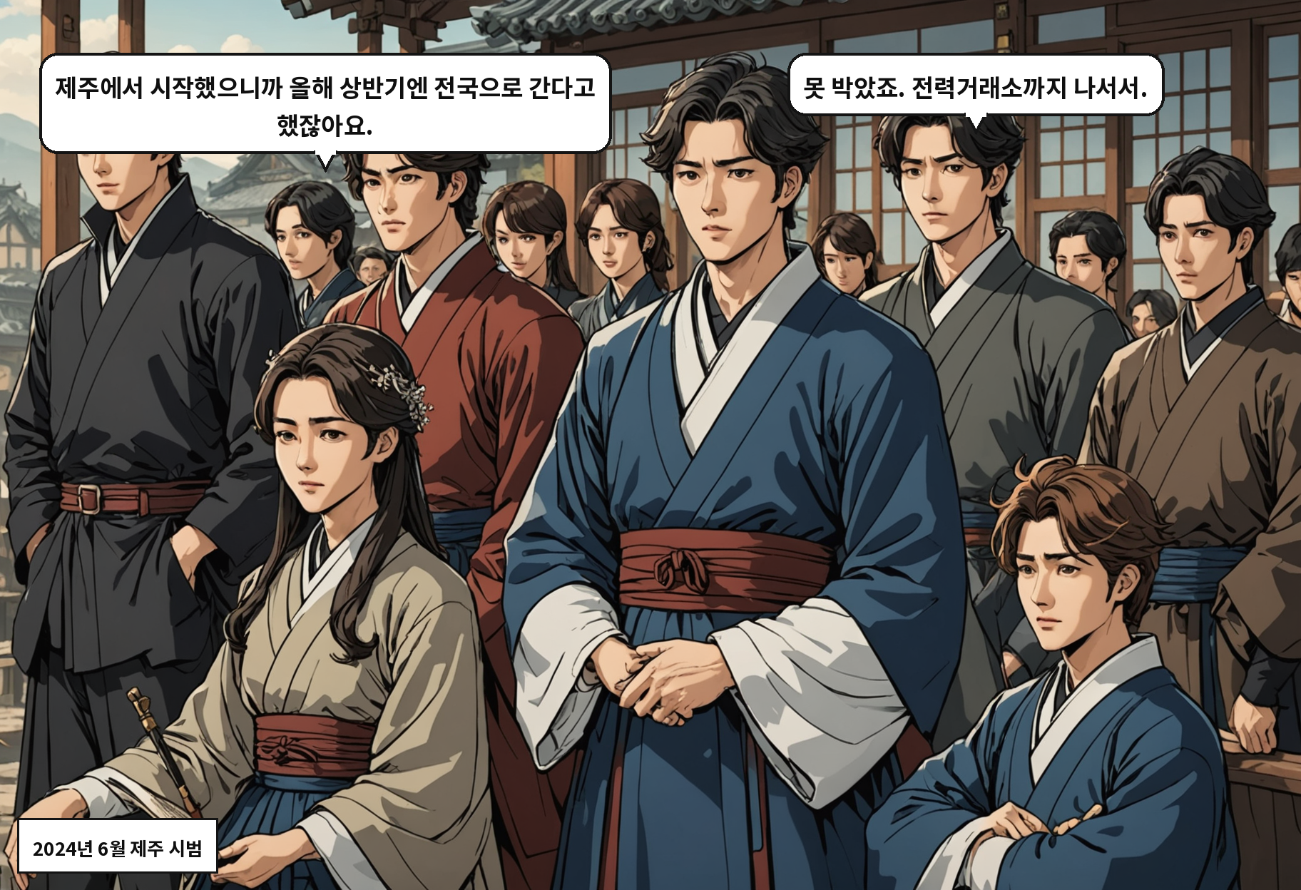 A: 제주에서 시작했으니까 올해 상반기엔 전국으로 간다고 했잖아요. B: 못 박았죠. 전력거래소까지 나서서.