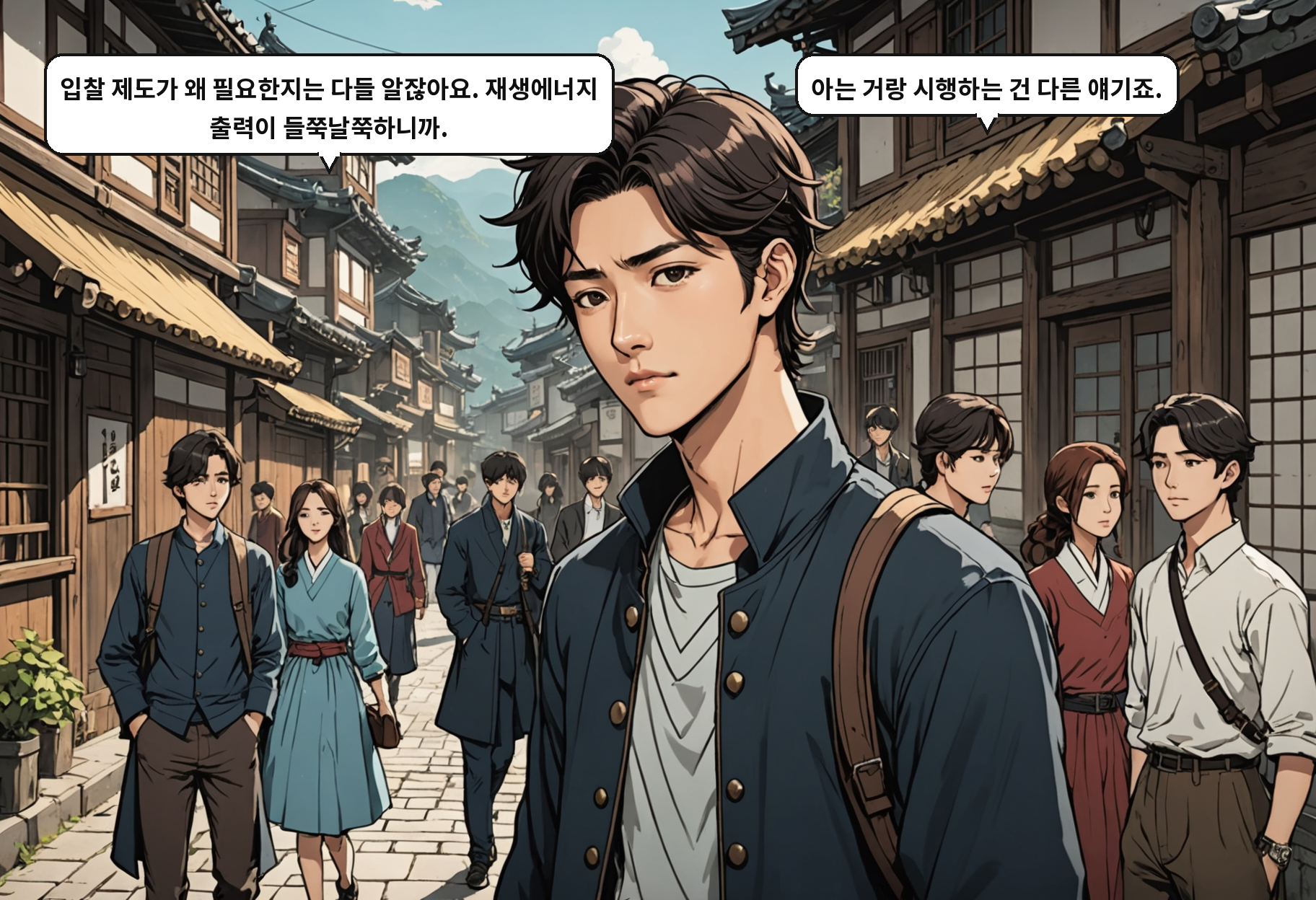 A: 입찰 제도가 왜 필요한지는 다들 알잖아요. 재생에너지 출력이 들쭉날쭉하니까. B: 아는 거랑 시행하는 건 다른 얘기죠.
