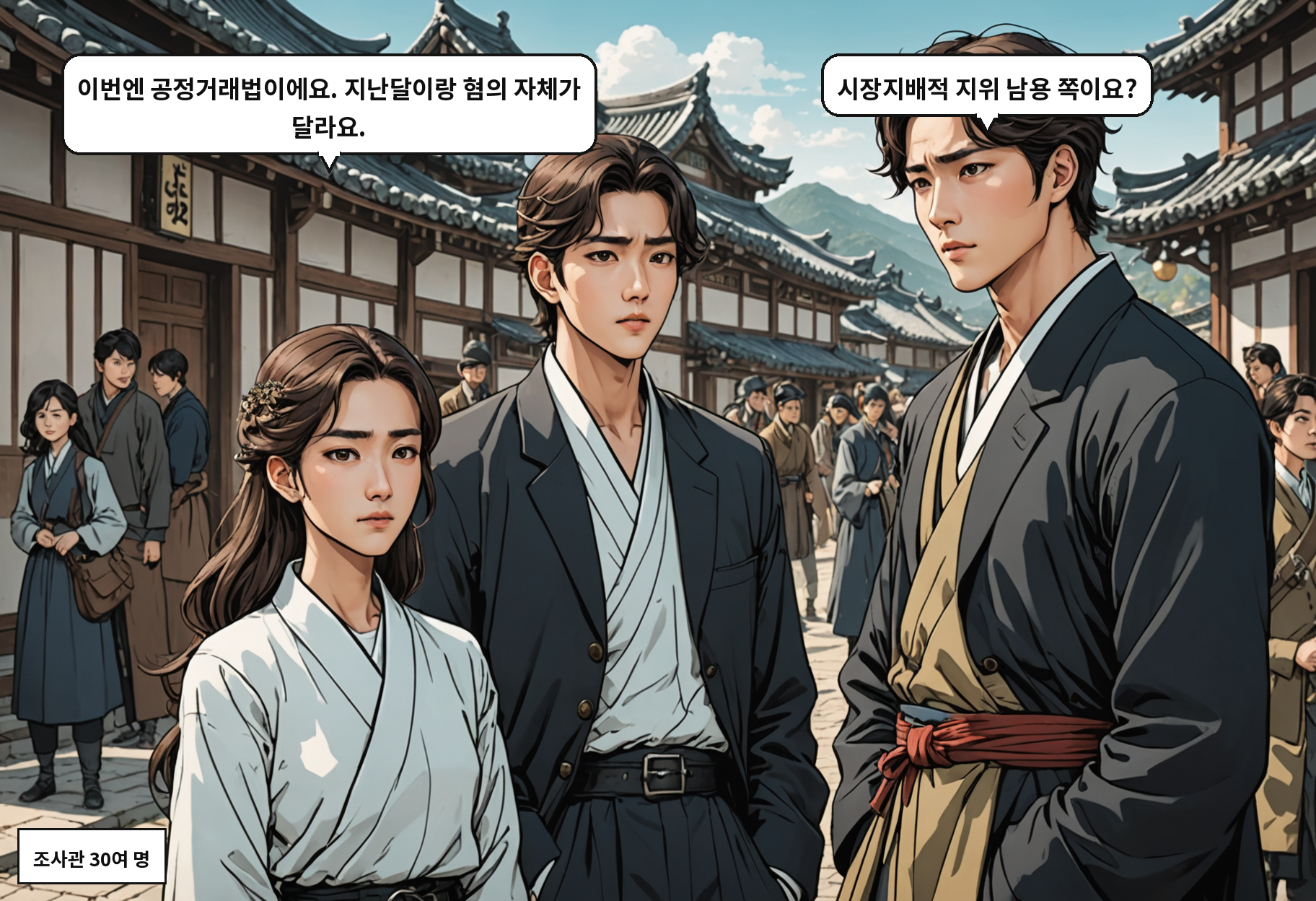 B: 이번엔 공정거래법이에요. 지난달이랑 혐의 자체가 달라요. A: 시장지배적 지위 남용 쪽이요?