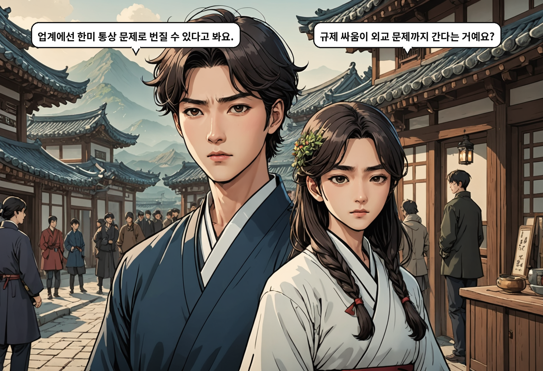 B: 업계에선 한미 통상 문제로 번질 수 있다고 봐요. A: 규제 싸움이 외교 문제까지 간다는 거예요?