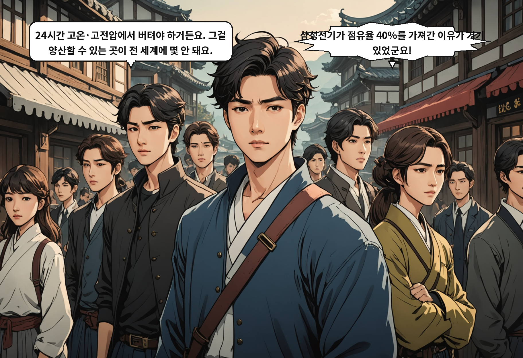B: 24시간 고온·고전압에서 버텨야 하거든요. 그걸 양산할 수 있는 곳이 전 세계에 몇 안 돼요. A: 삼성전기가 점유율 40%를 가져간 이유가 거기 있었군요!