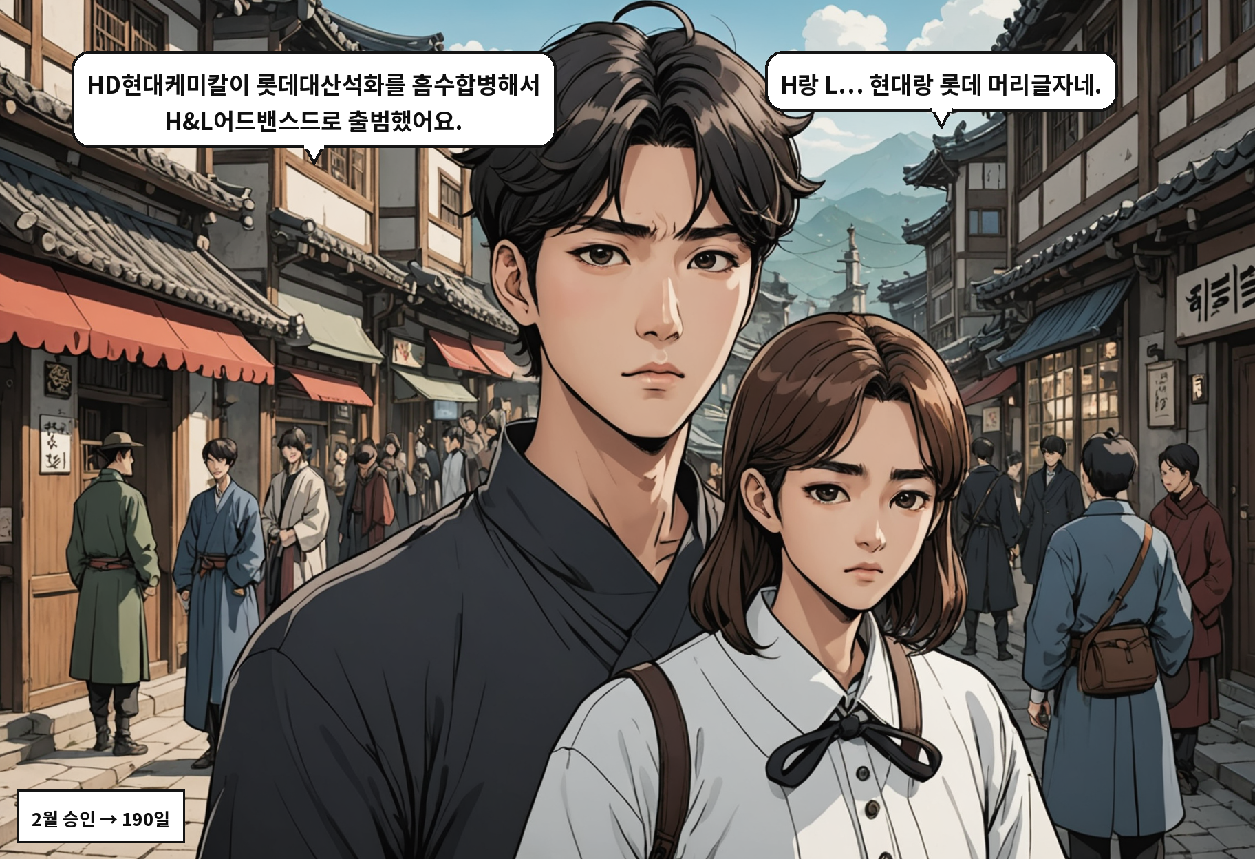 A: HD현대케미칼이 롯데대산석화를 흡수합병해서 H&L어드밴스드로 출범했어요. B: H랑 L… 현대랑 롯데 머리글자네.